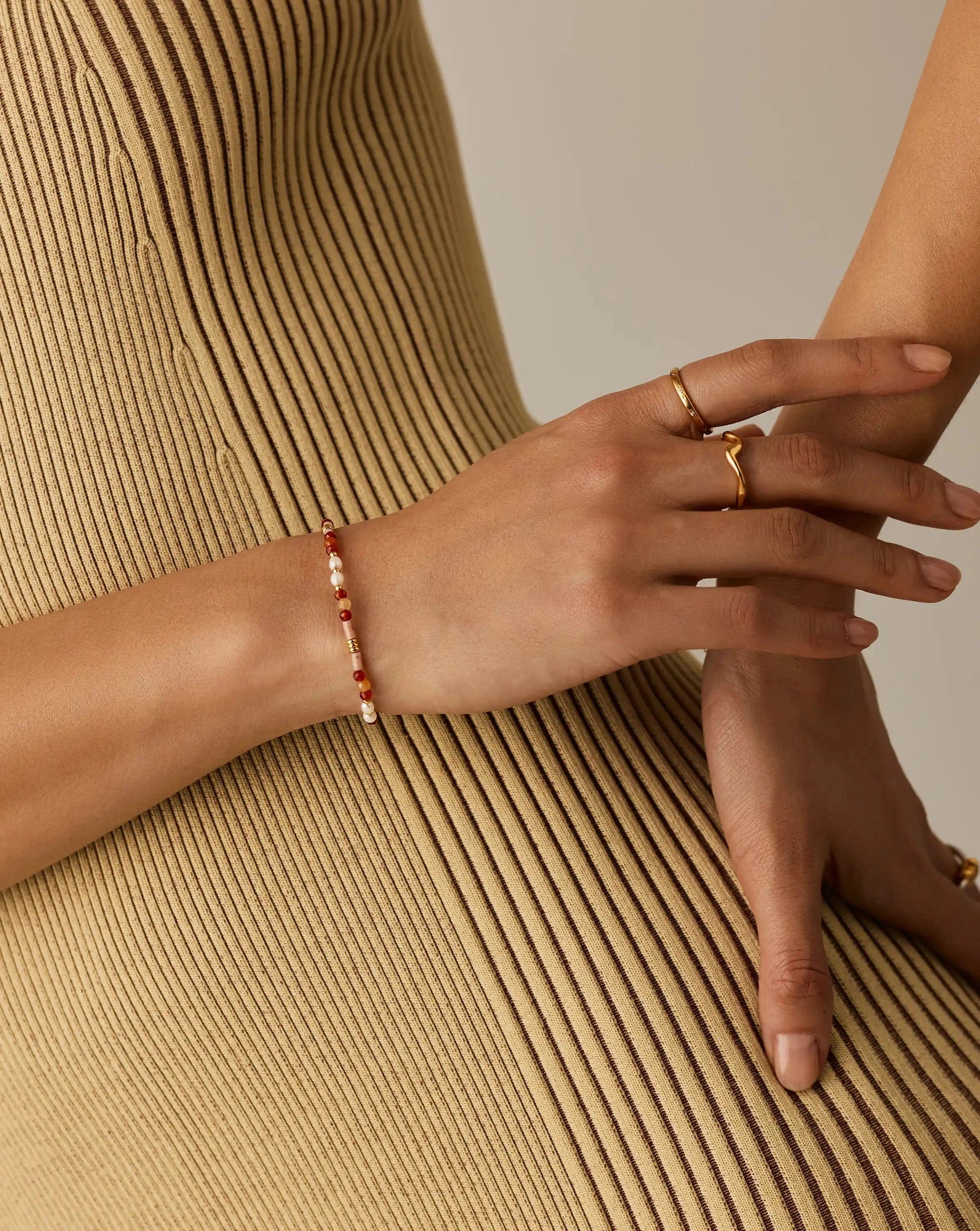Pearl Beaded Gemstone & Pearl Bracelet | 18ct Gold Plated/Paloma Pink