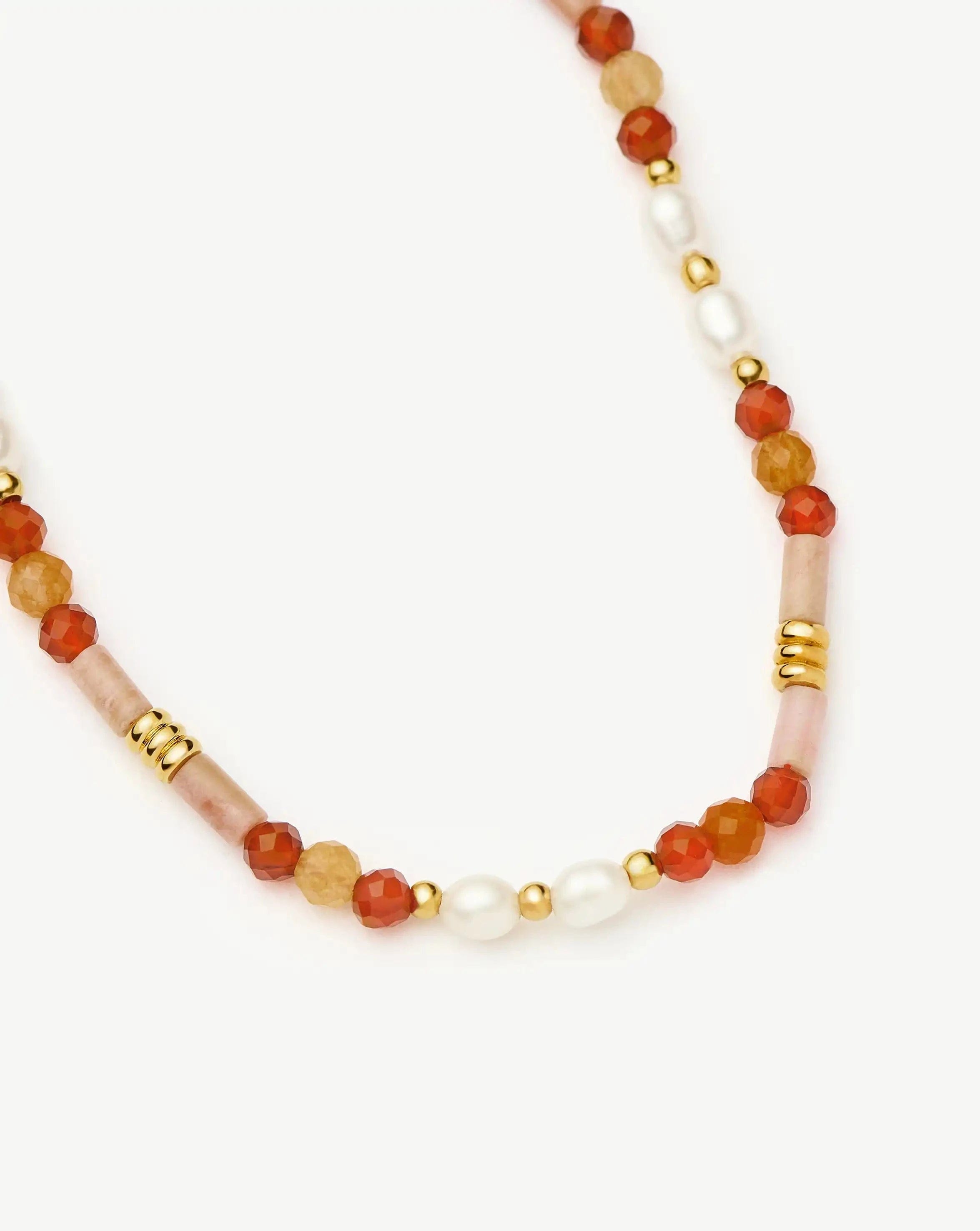 Pearl Beaded Gemstone & Pearl Bracelet | 18ct Gold Plated/Paloma Pink