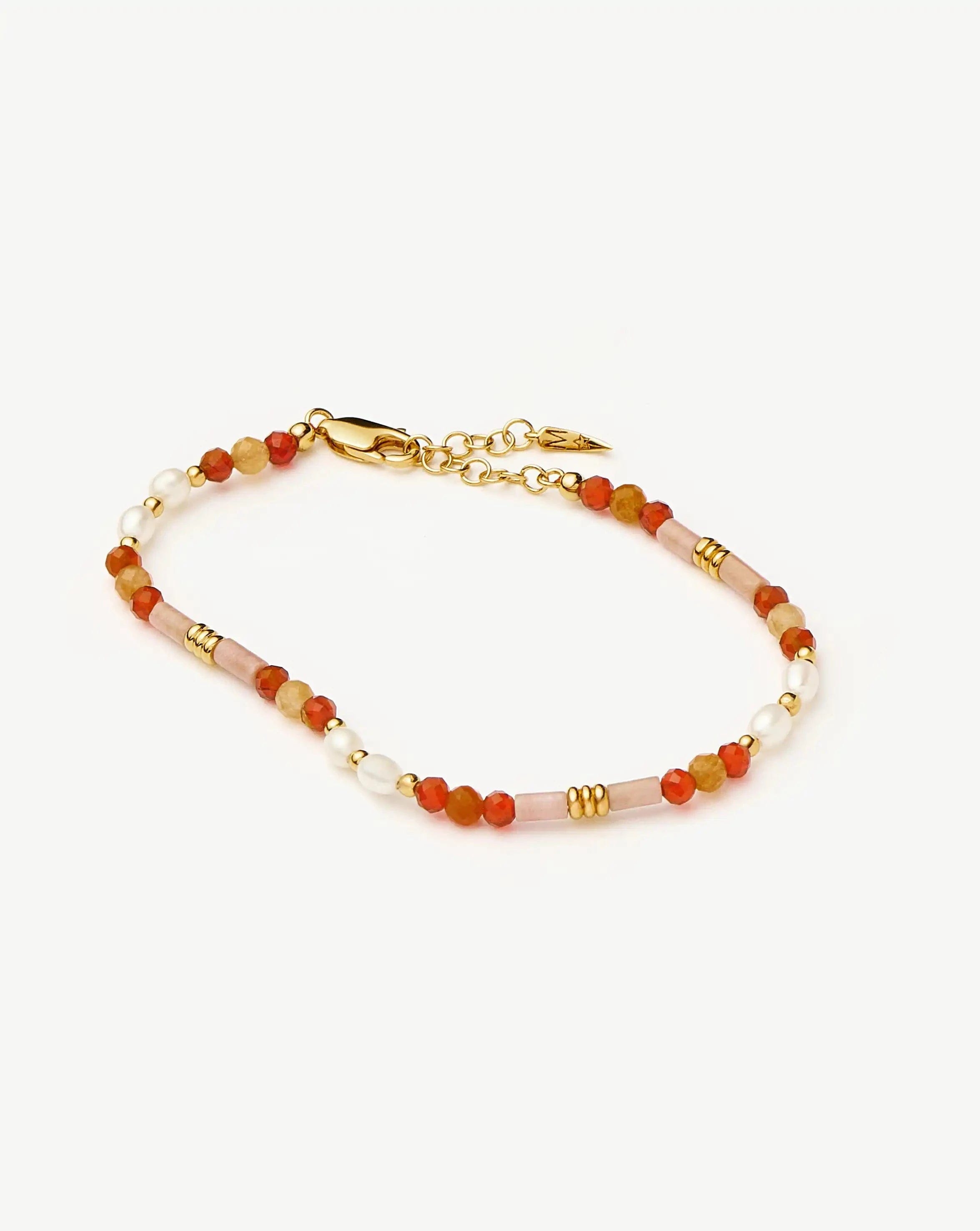 Pearl Beaded Gemstone & Pearl Bracelet | 18ct Gold Plated/Paloma Pink