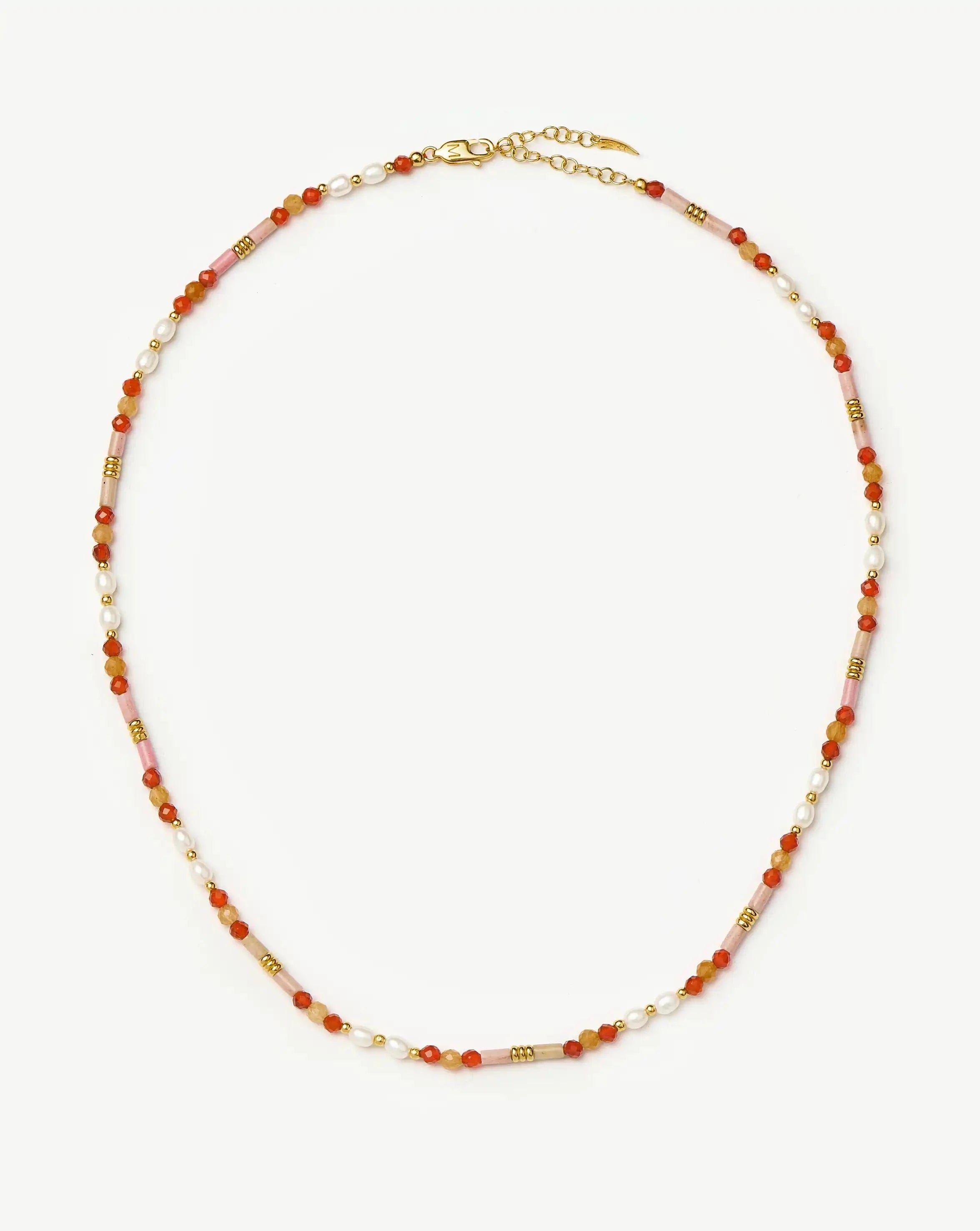 Pearl Beaded Gemstone & Pearl Short Necklace | 18ct Gold Plated/Paloma Pink