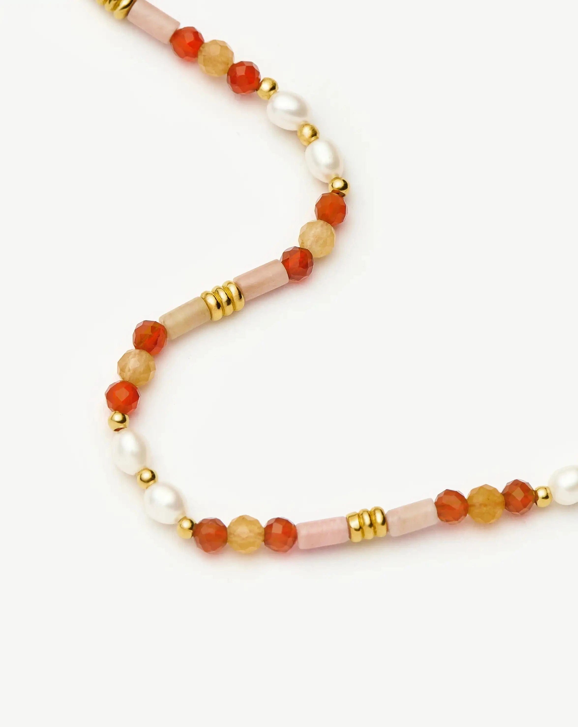 Pearl Beaded Gemstone & Pearl Short Necklace | 18ct Gold Plated/Paloma Pink