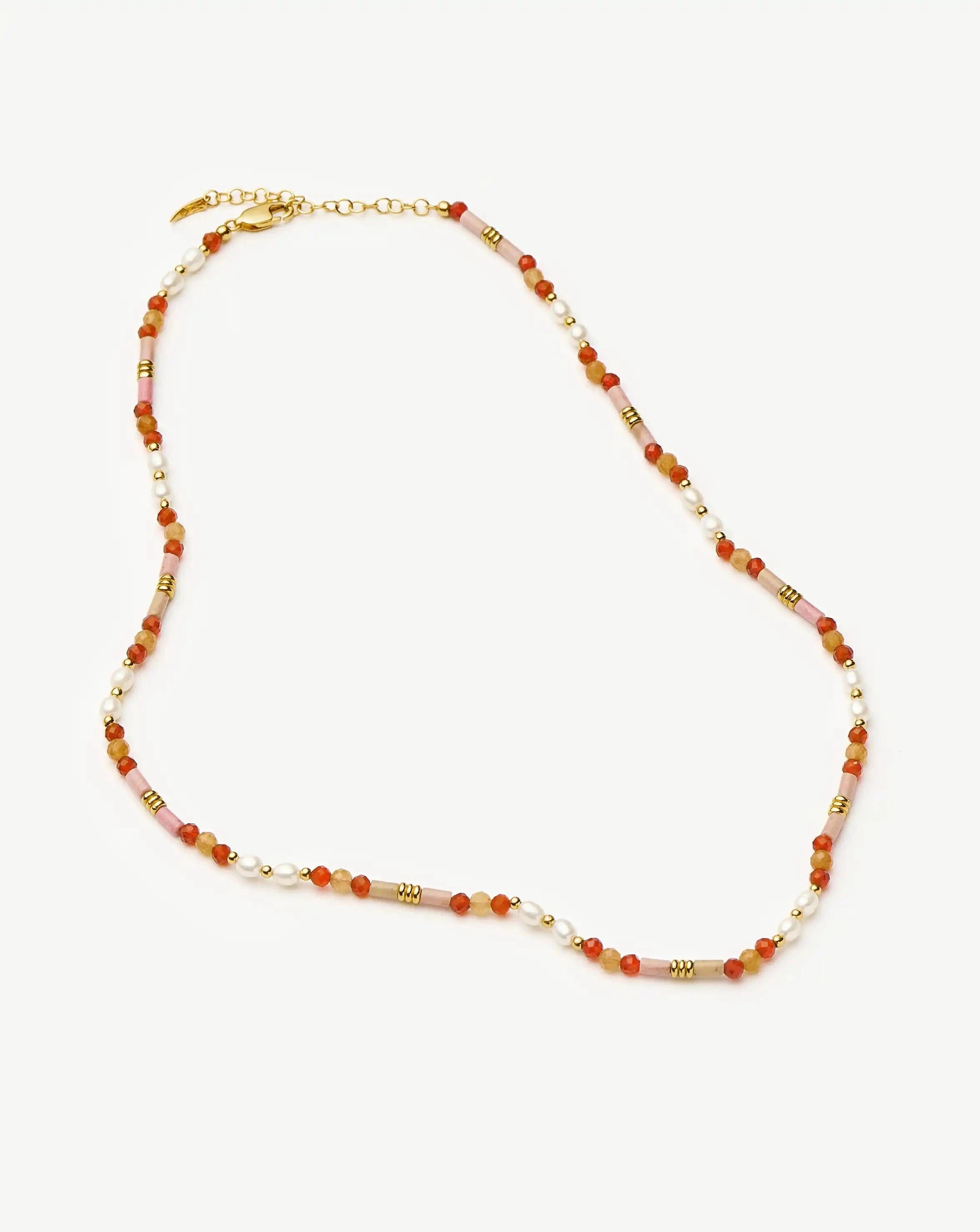 Pearl Beaded Gemstone & Pearl Short Necklace | 18ct Gold Plated/Paloma Pink