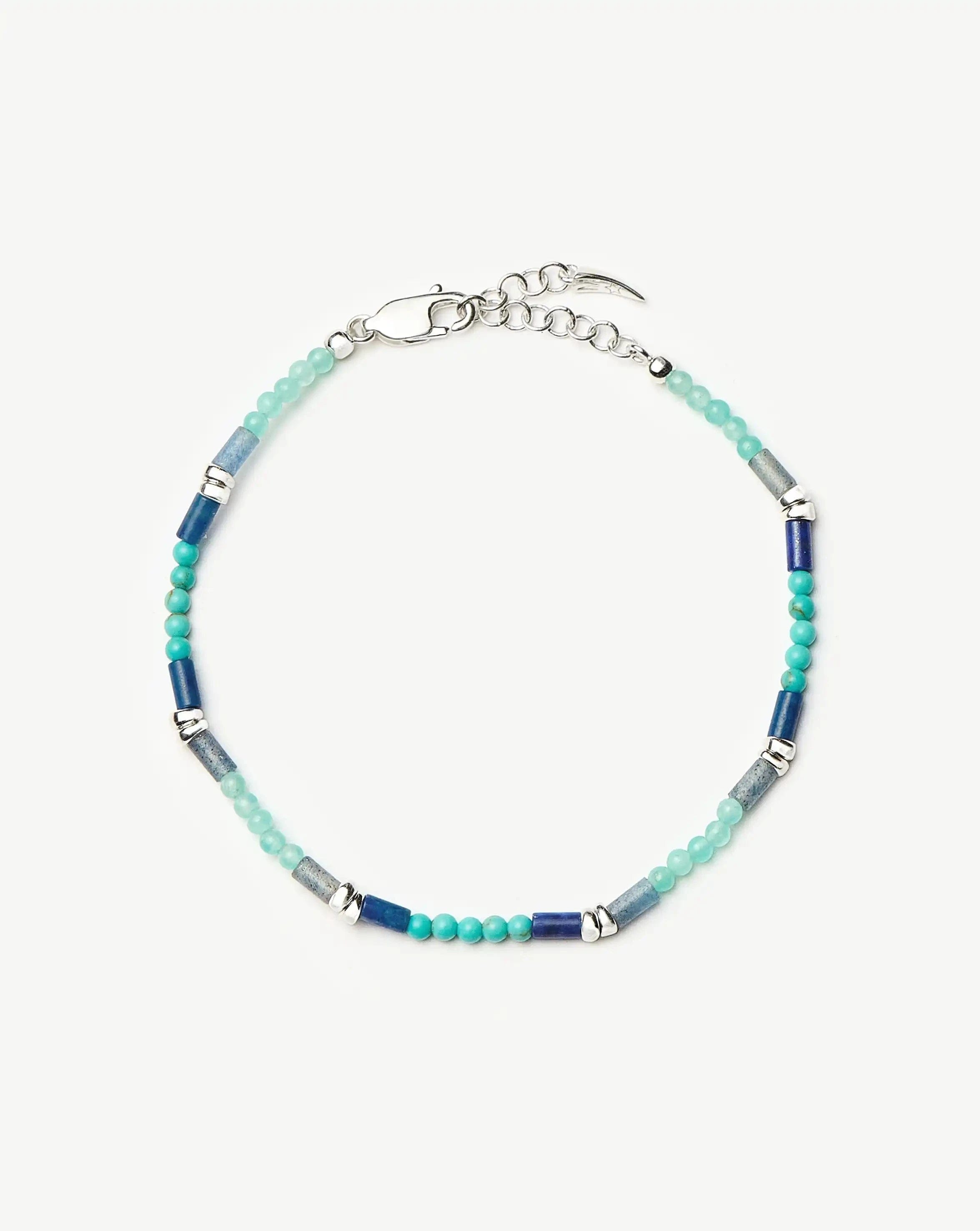 Blue Beaded Gemstone Bracelet | Silver Plated/Lagoon Blue
