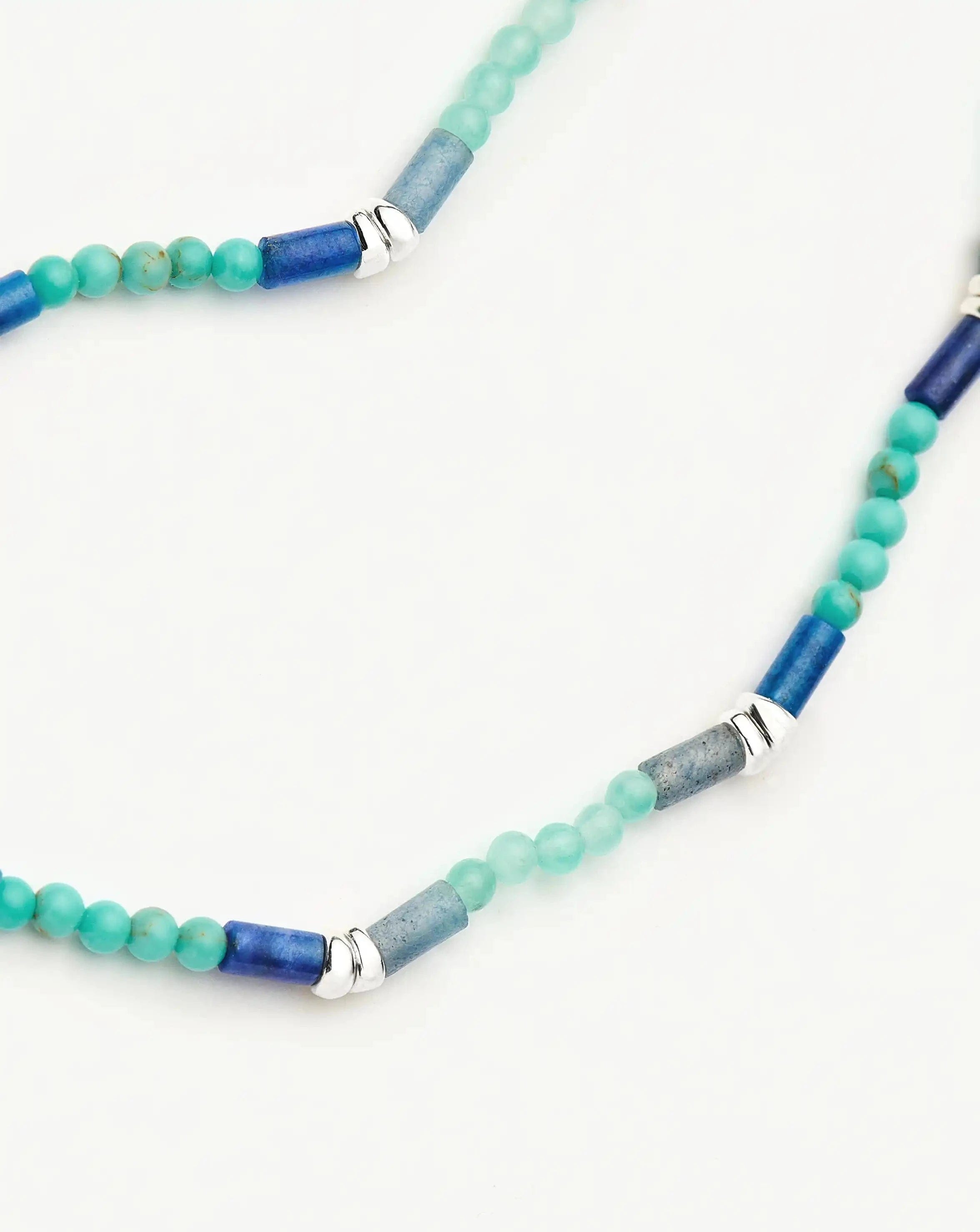 Blue Beaded Gemstone Bracelet | Silver Plated/Lagoon Blue