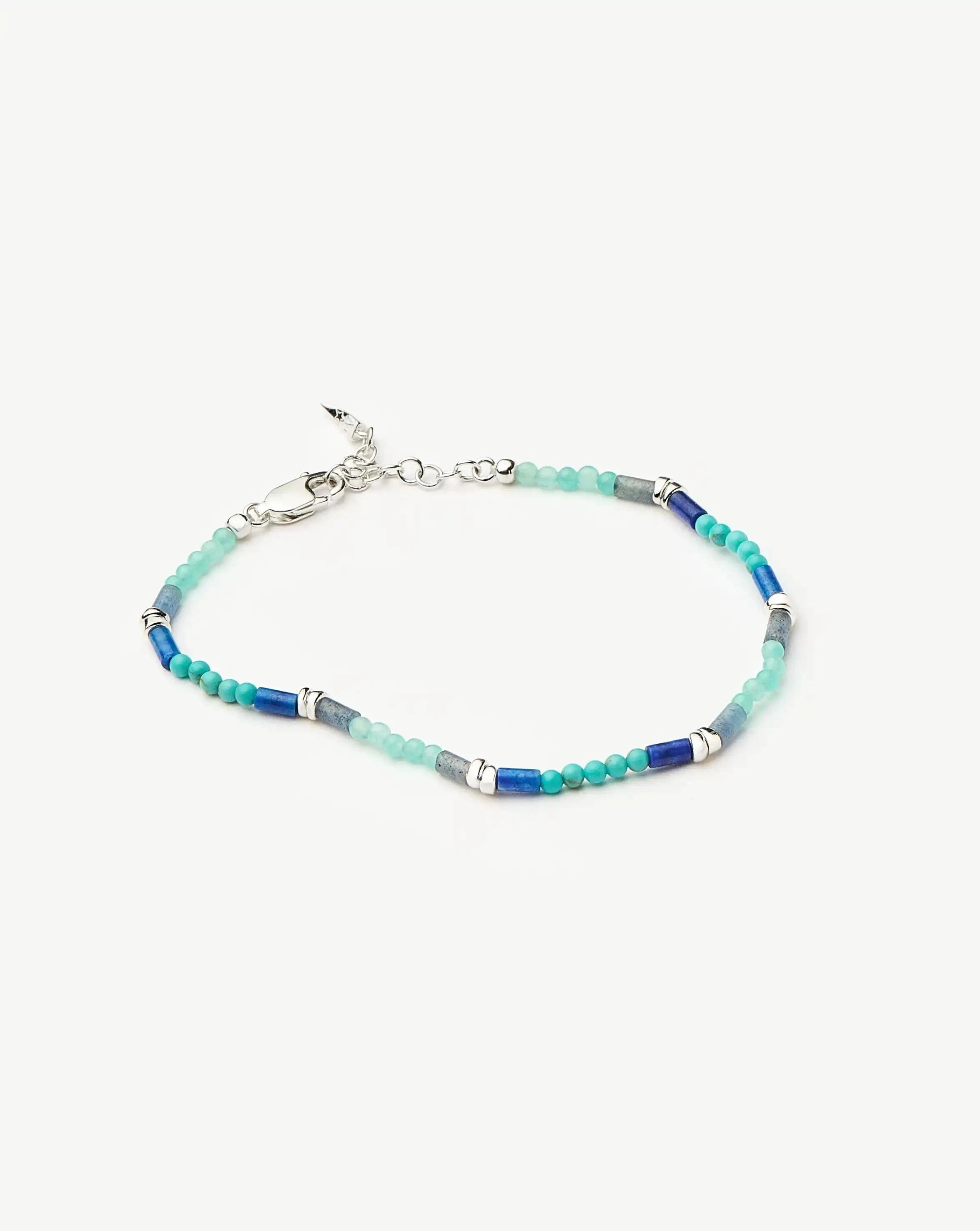 Blue Beaded Gemstone Bracelet | Silver Plated/Lagoon Blue
