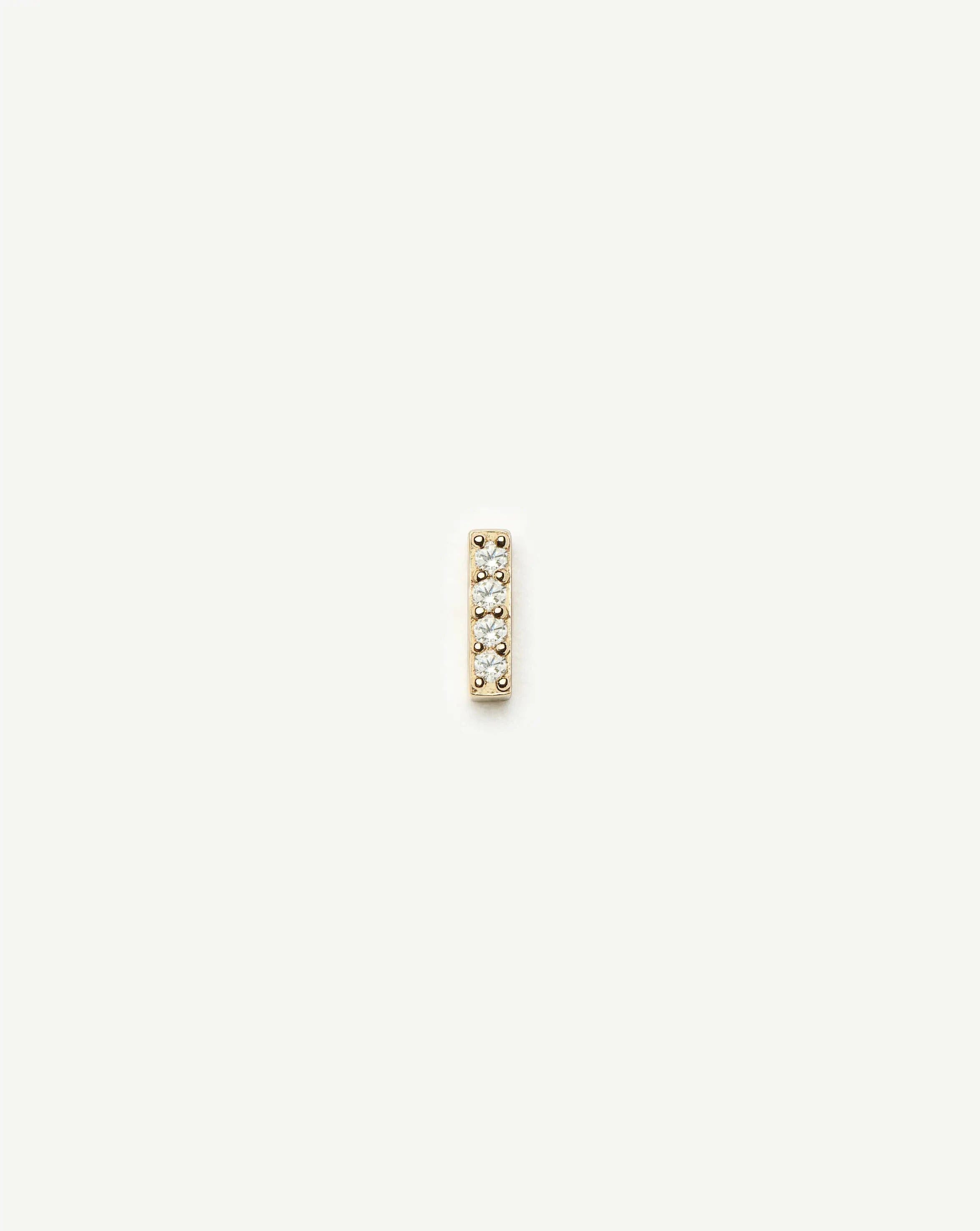 Diamond Solid Gold Diamond Bar Flat Back Stud Earring | 14ct Yellow Gold/Diamond
