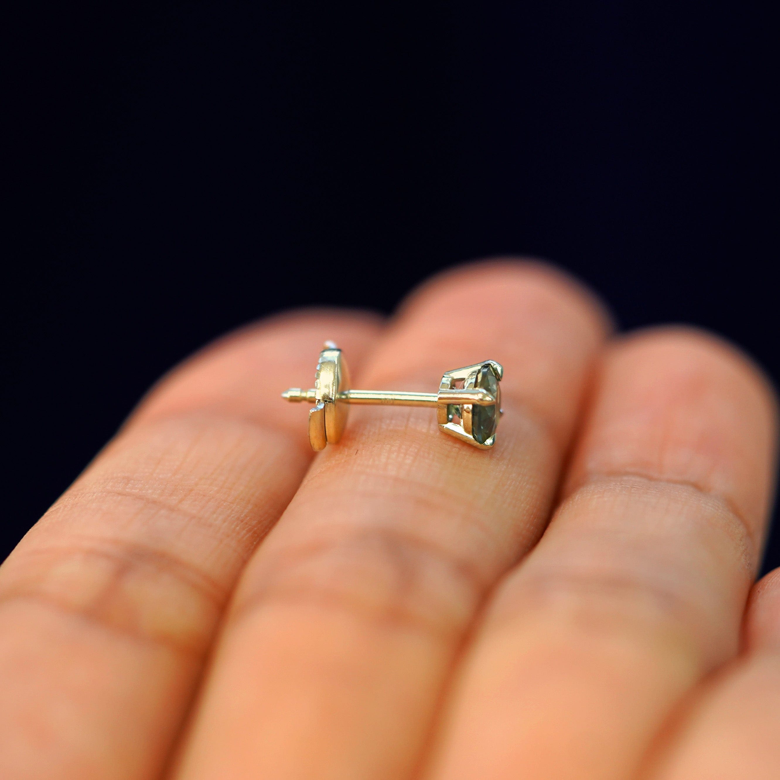 Automic Gold Studio Green Sapphire Pressure Lock Earring