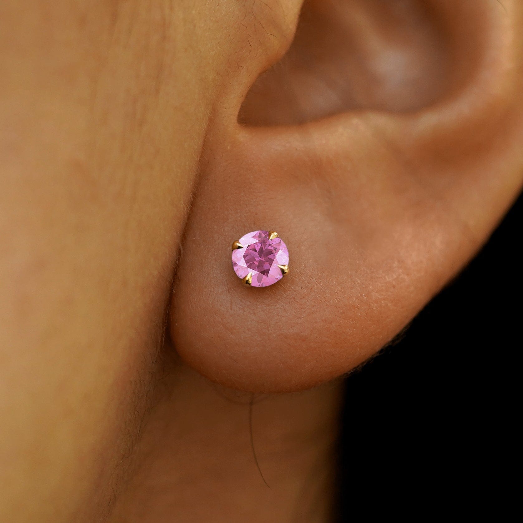 Automic Gold Studio Pink Sapphire Pressure Lock Earring