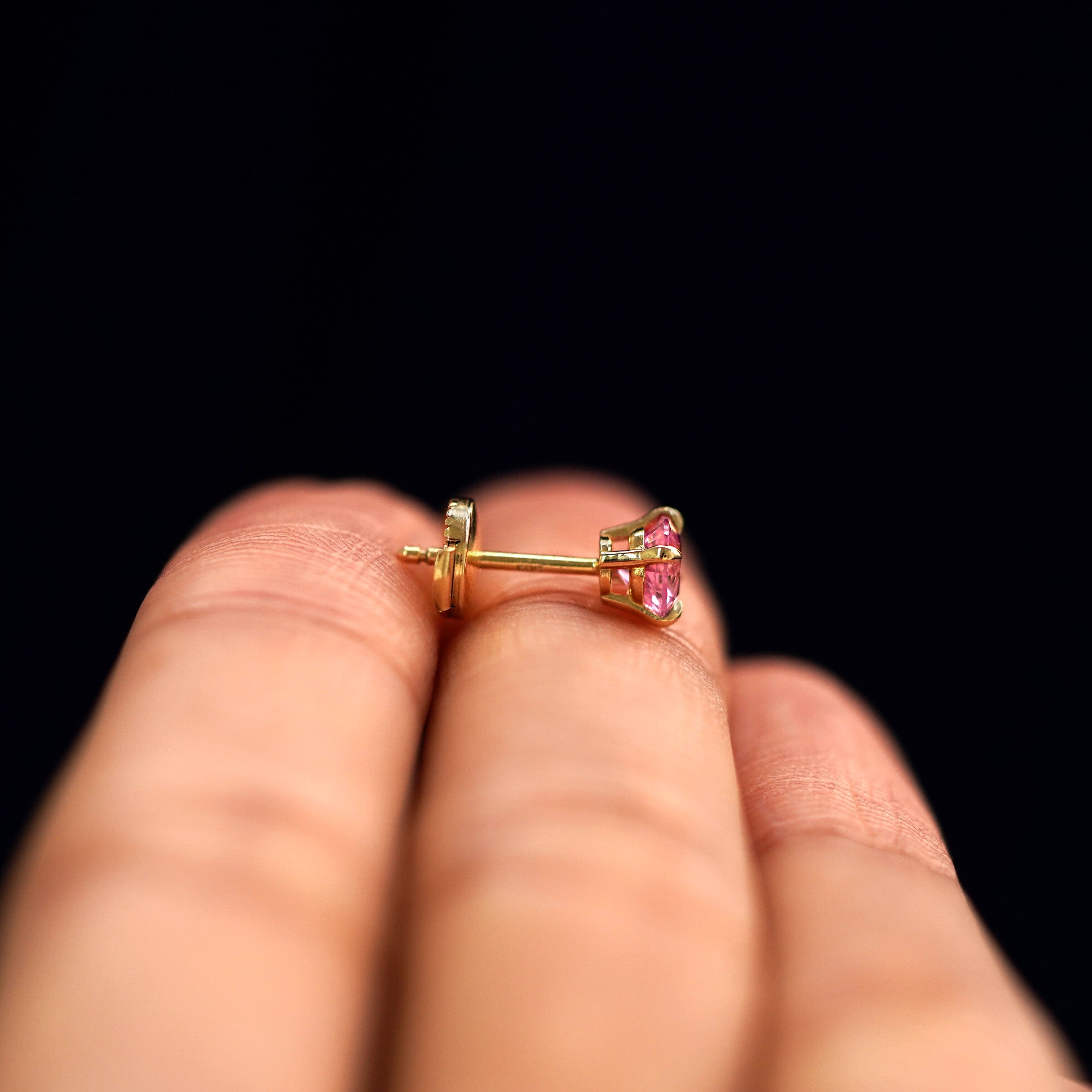 Automic Gold Studio Pink Sapphire Pressure Lock Earring