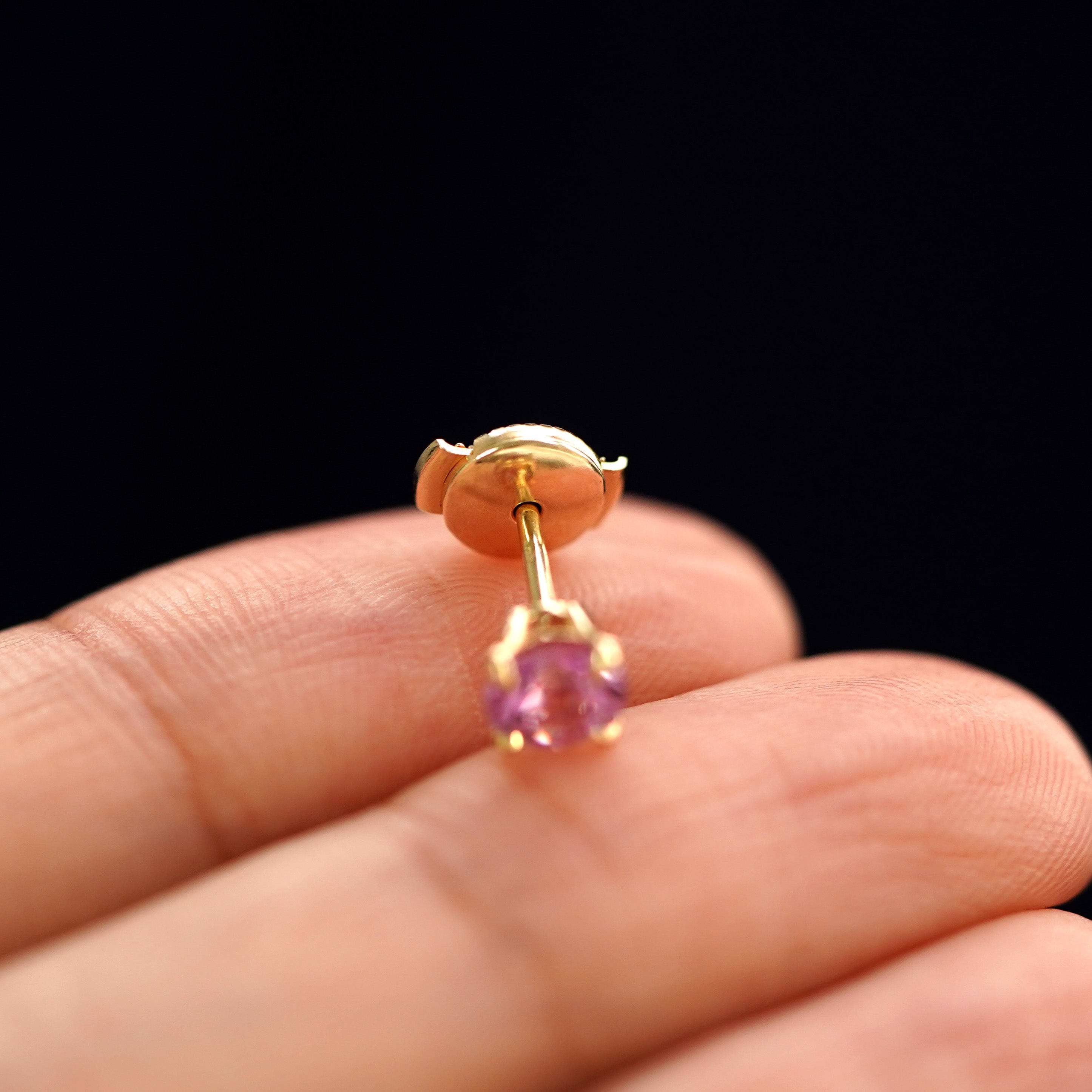 Automic Gold Studio Pink Sapphire Pressure Lock Earring