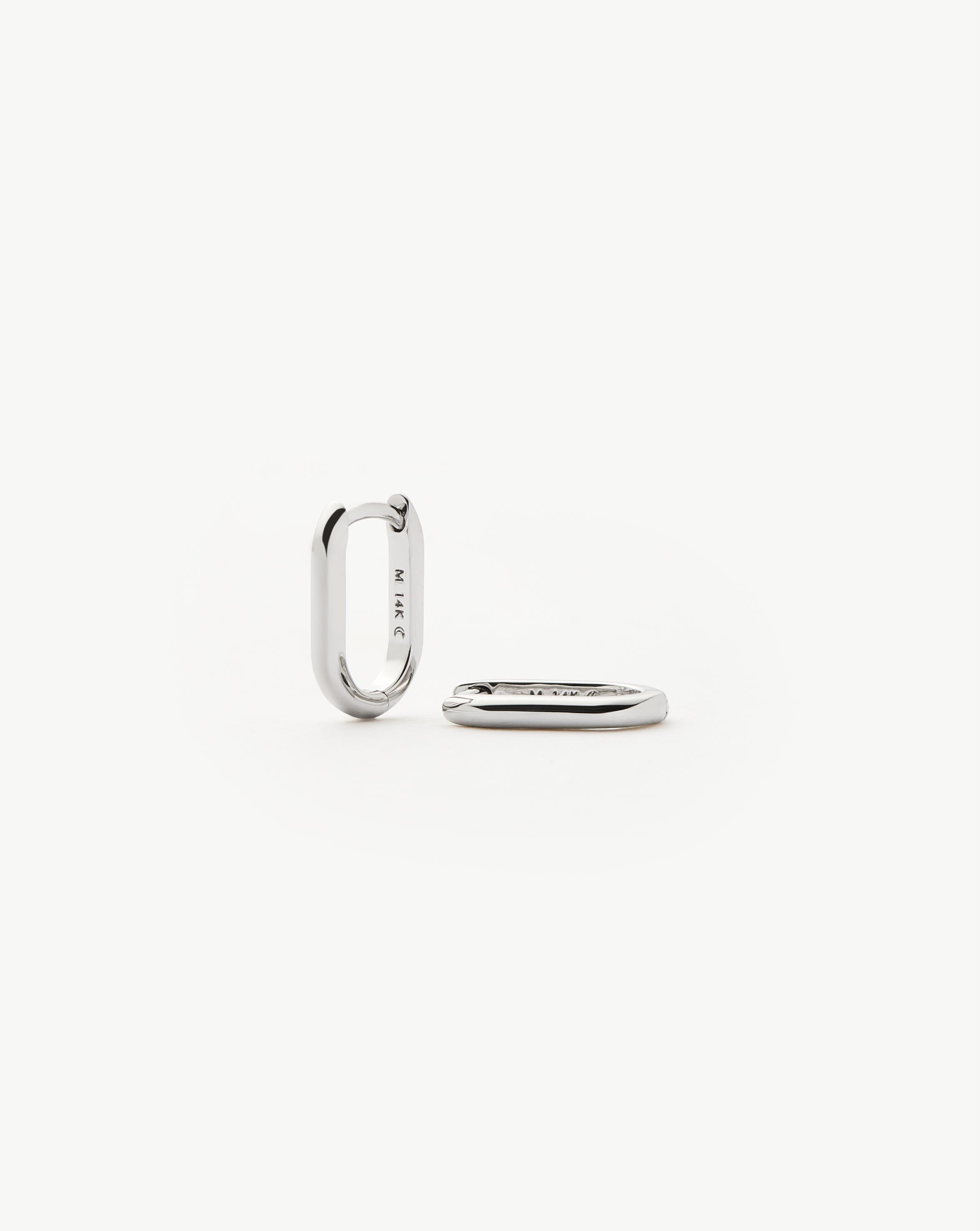 Solid Gold Ovate Mini Hoop Earrings | 14ct Solid White Gold