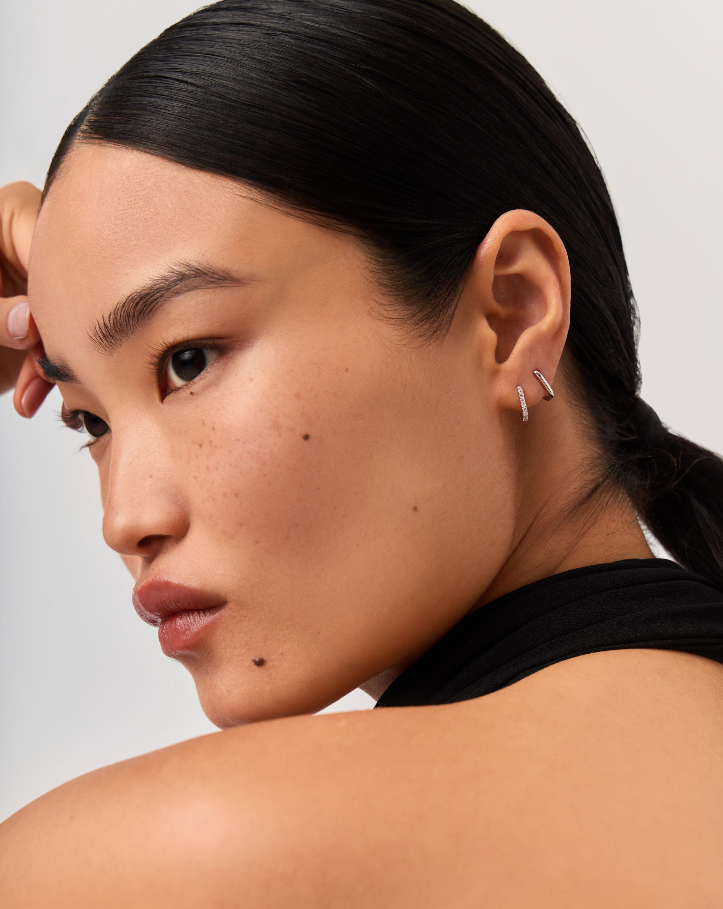 Solid Gold Ovate Mini Hoop Earrings | 14ct Solid White Gold