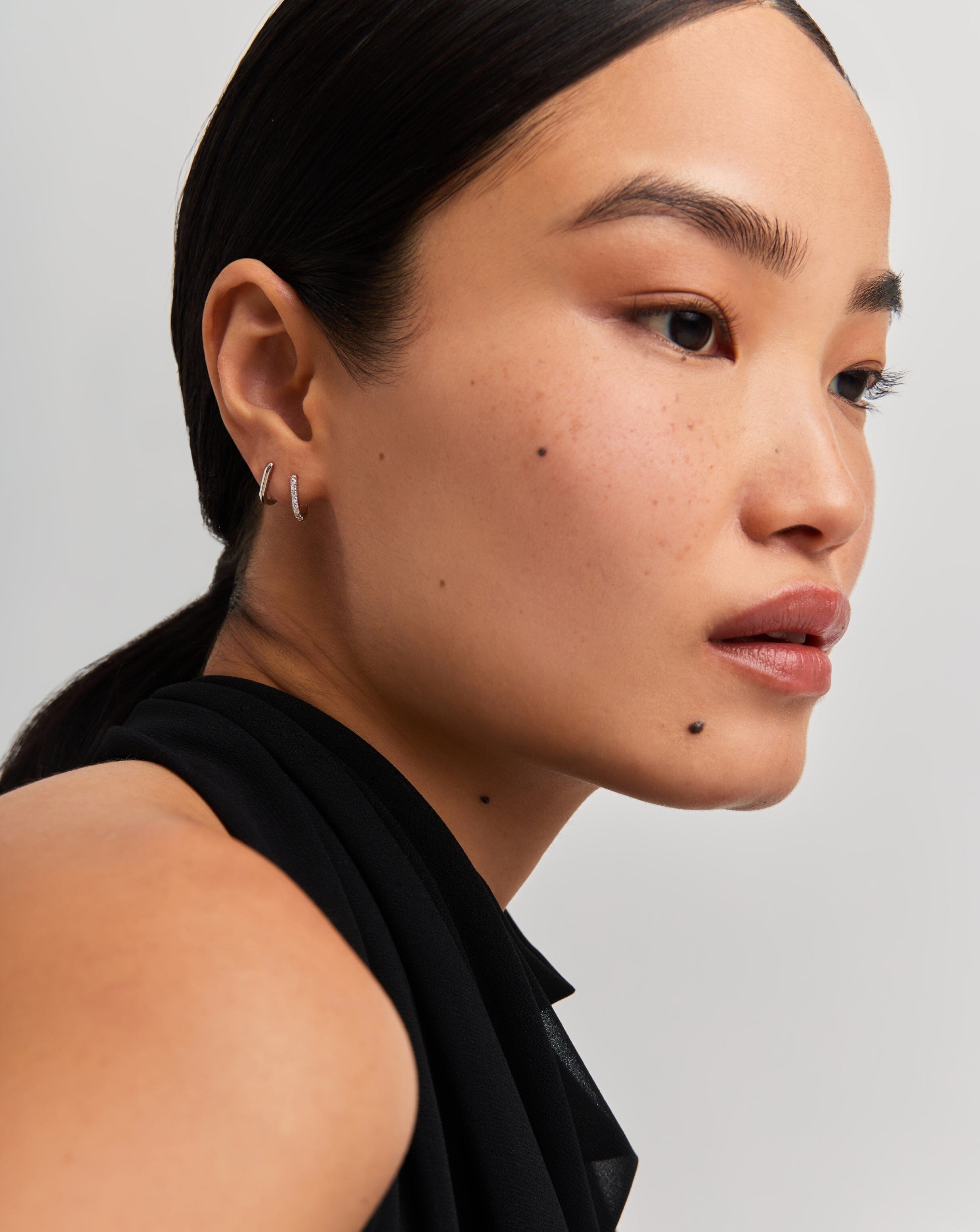Solid Gold Ovate Mini Hoop Earrings | 14ct Solid White Gold
