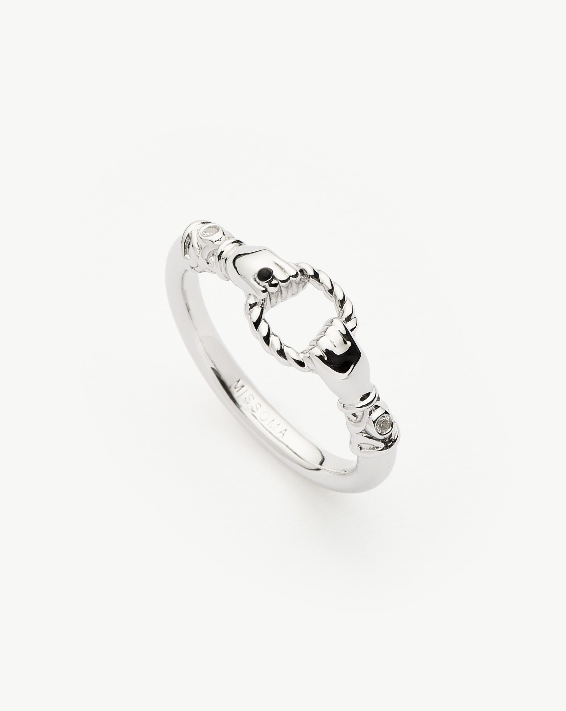 RING Harris Reed In Good Hands Stacking Ring | Sterling Silver/Cubic Zirconia & Black Onyx