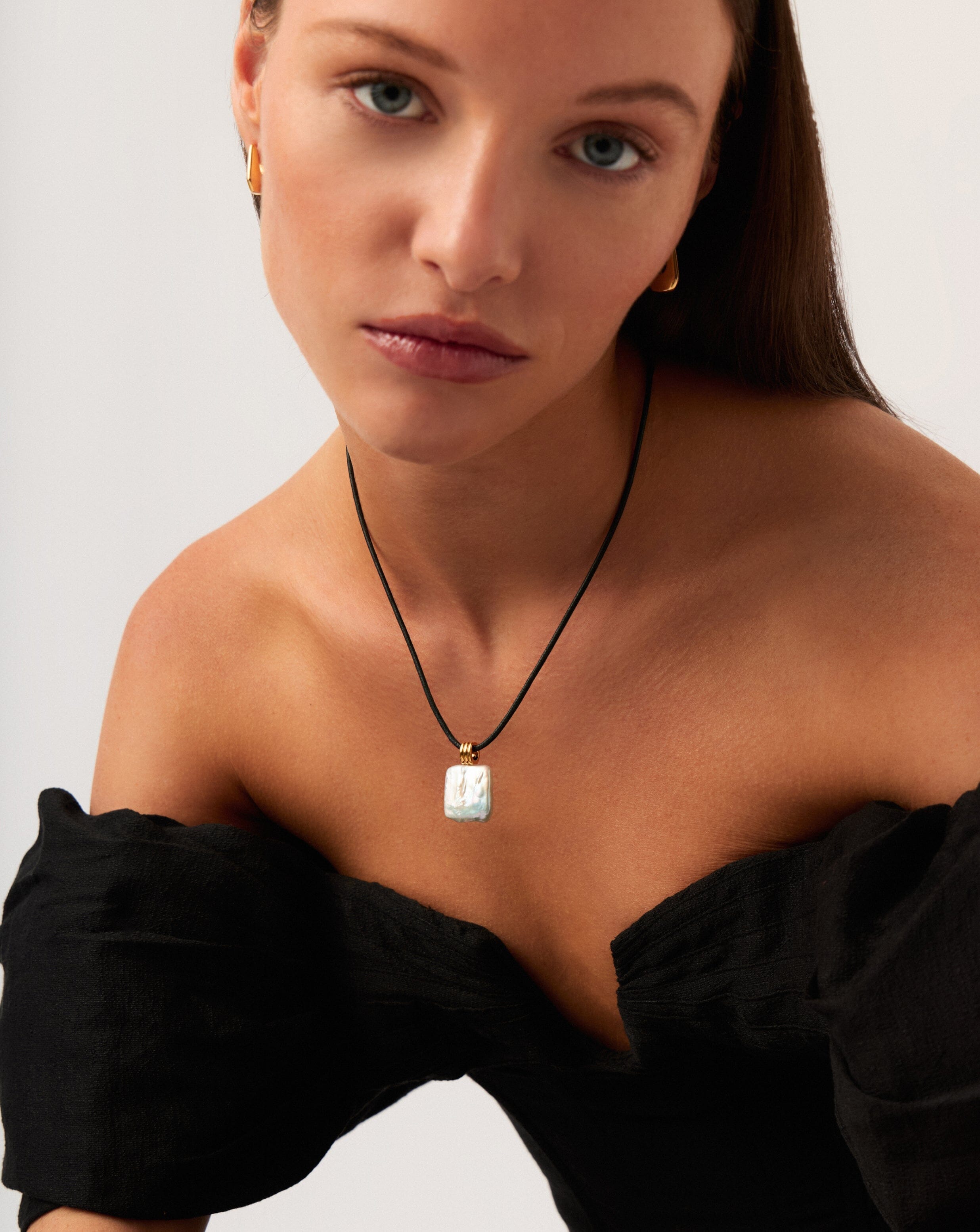 Pearl Square Pearl Pendant Cord Necklace | 18ct Gold Vermeil/Pearl