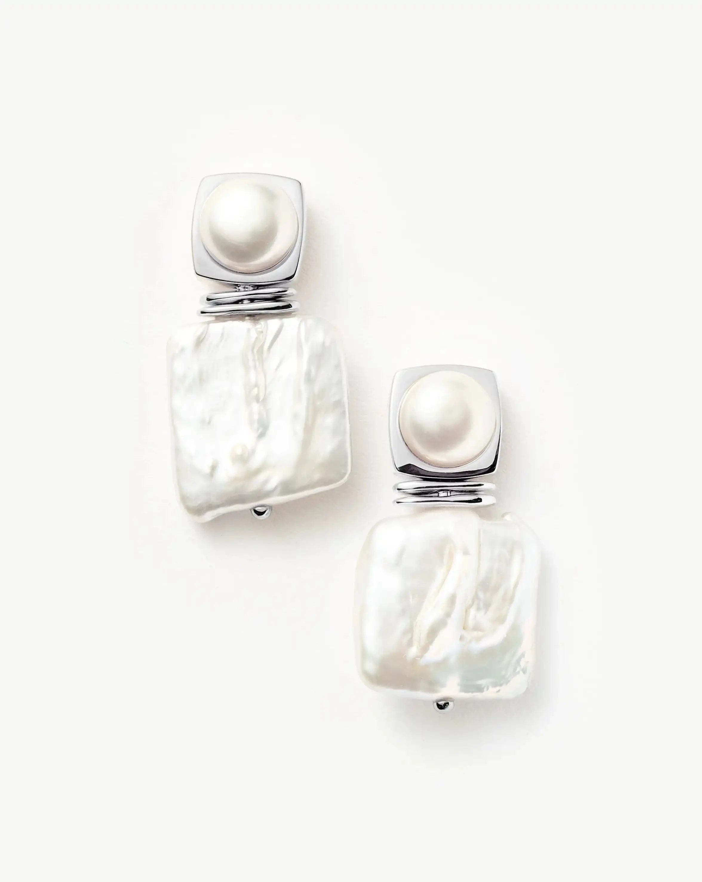Pearl Square Pearl Statement Earrings | Silver Plated/Pearl