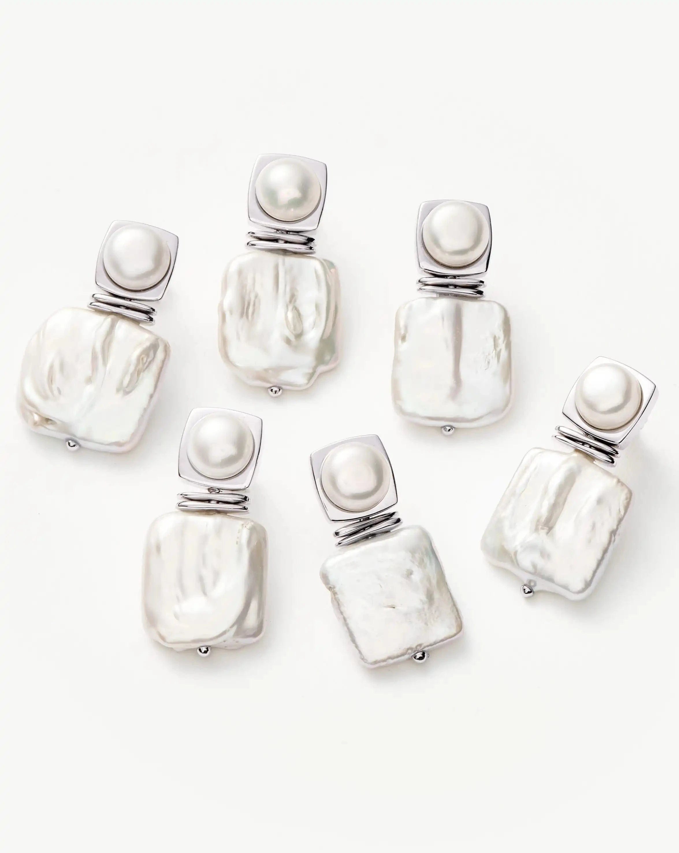 Pearl Square Pearl Statement Earrings | Silver Plated/Pearl
