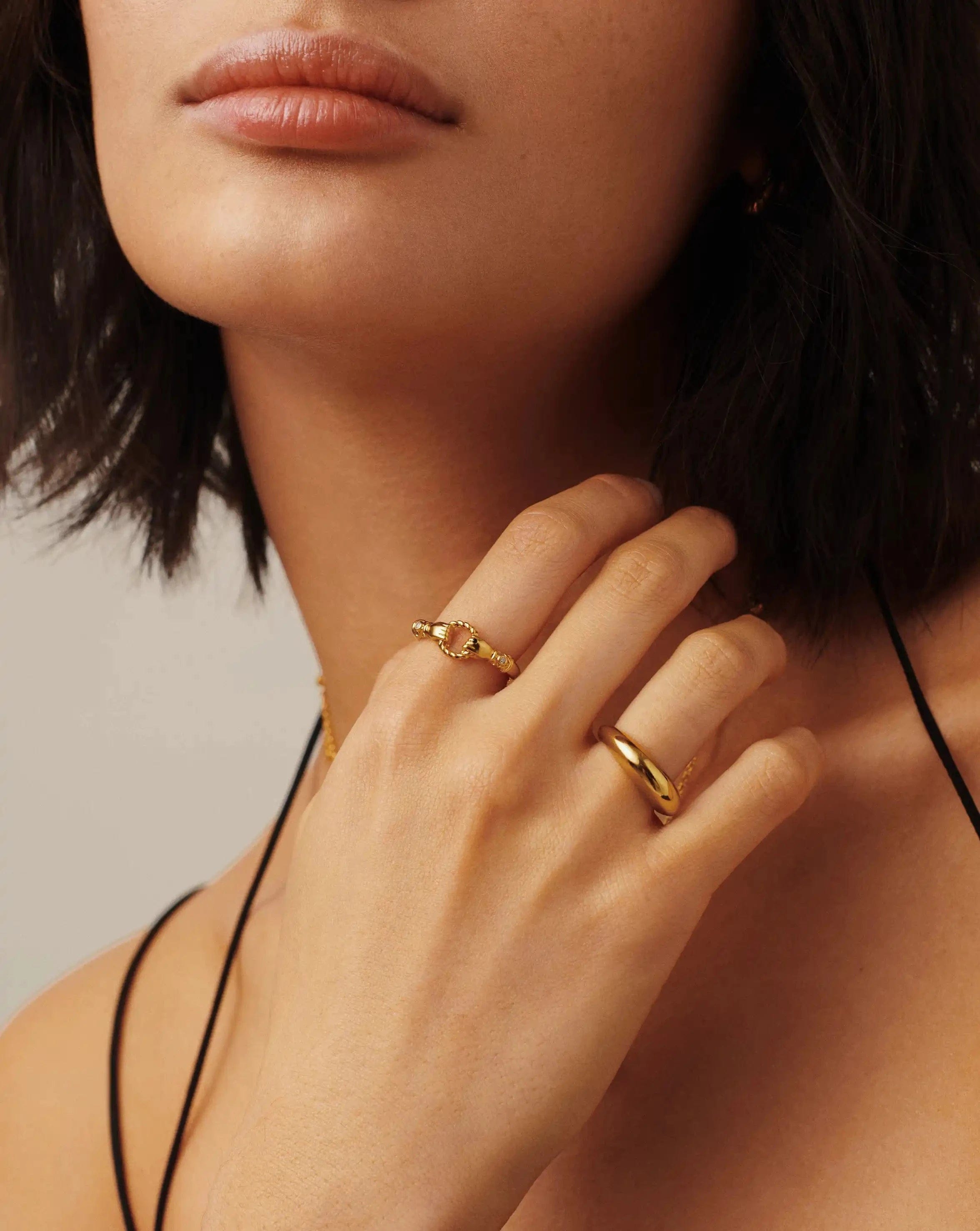 RING Harris Reed In Good Hands Stacking Ring | 18ct Gold Vermeil/Cubic Zirconia & Black Onyx