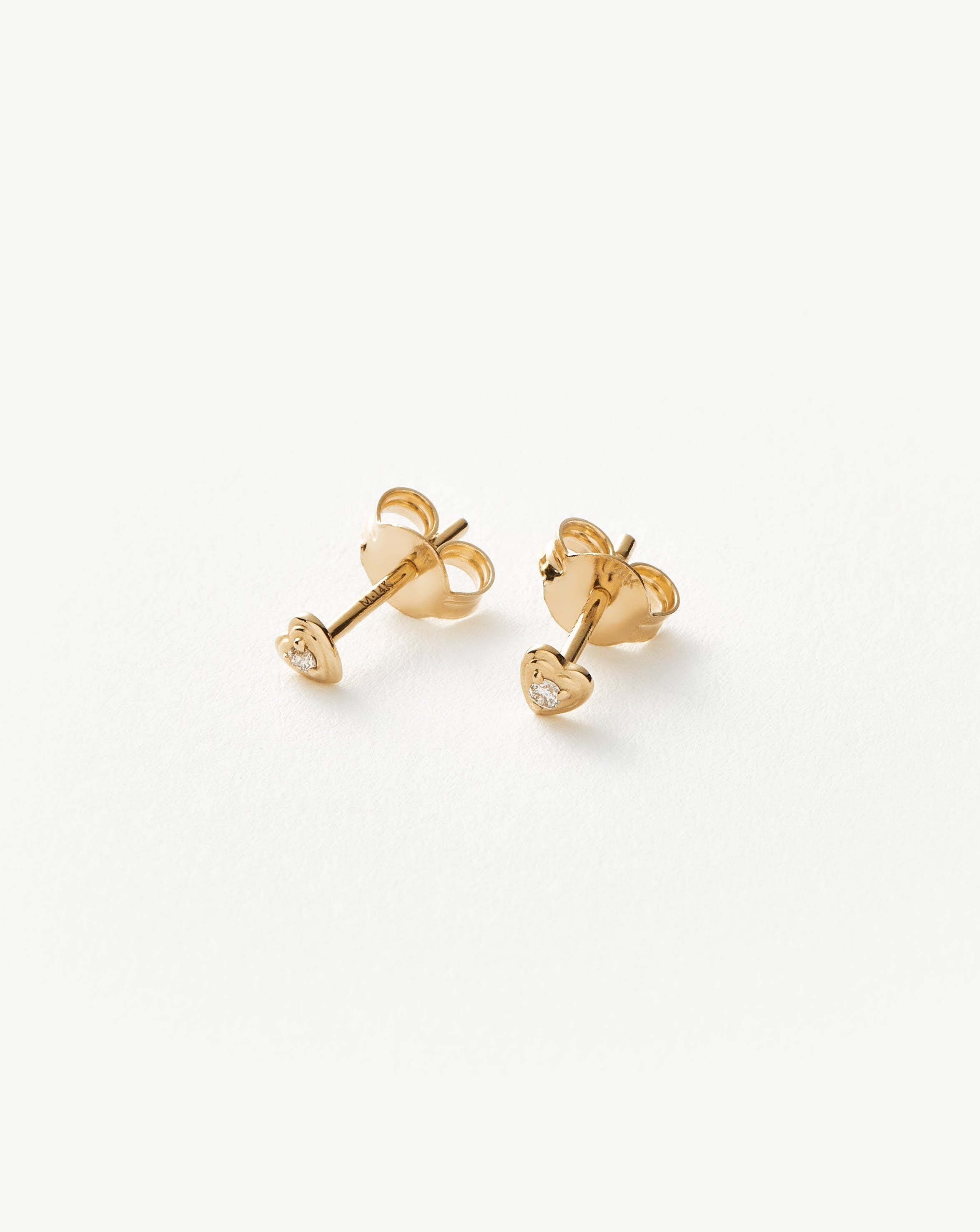 Diamond Solid Gold Diamond Heart Stud Earrings