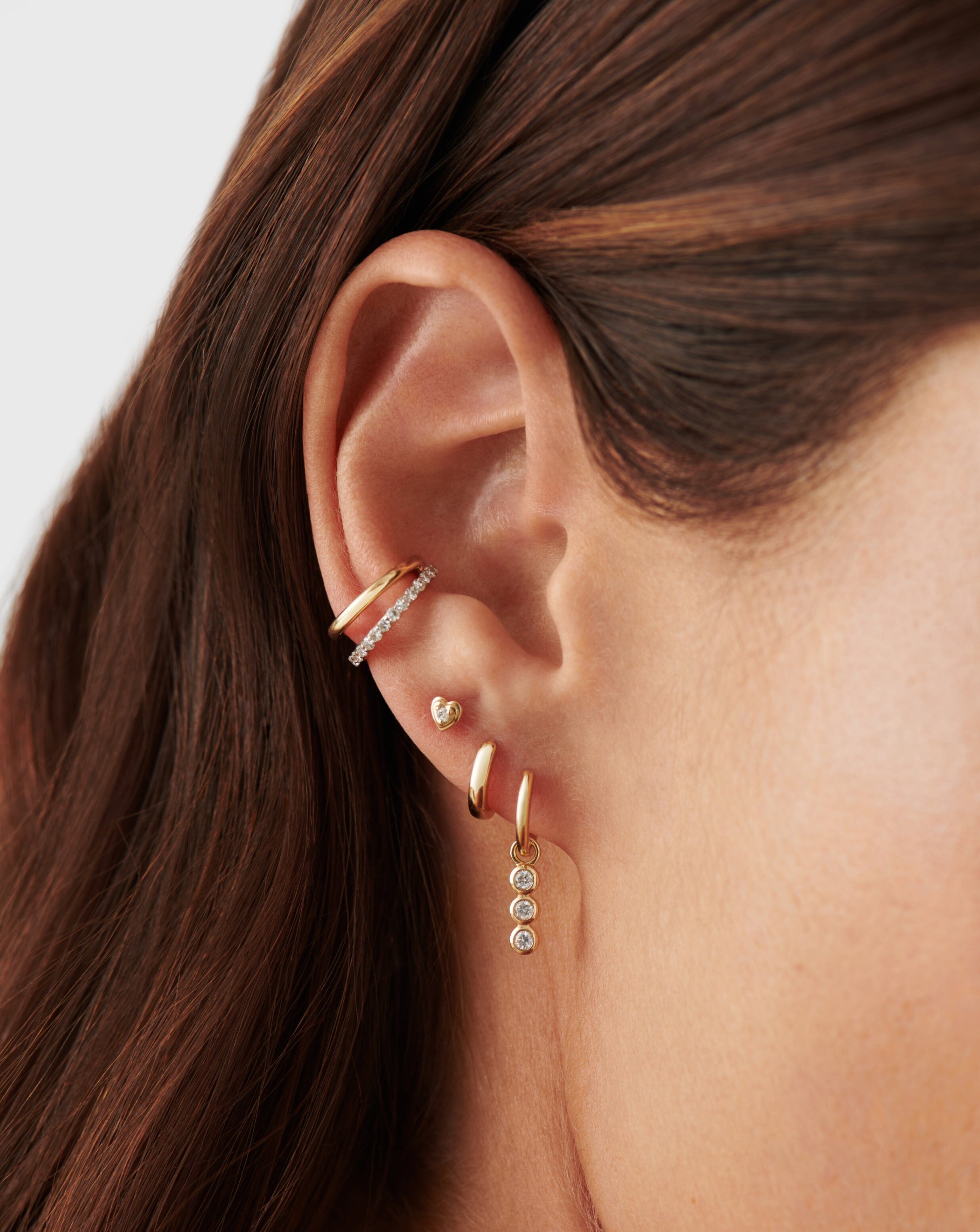 Diamond Solid Gold Diamond Heart Stud Earrings