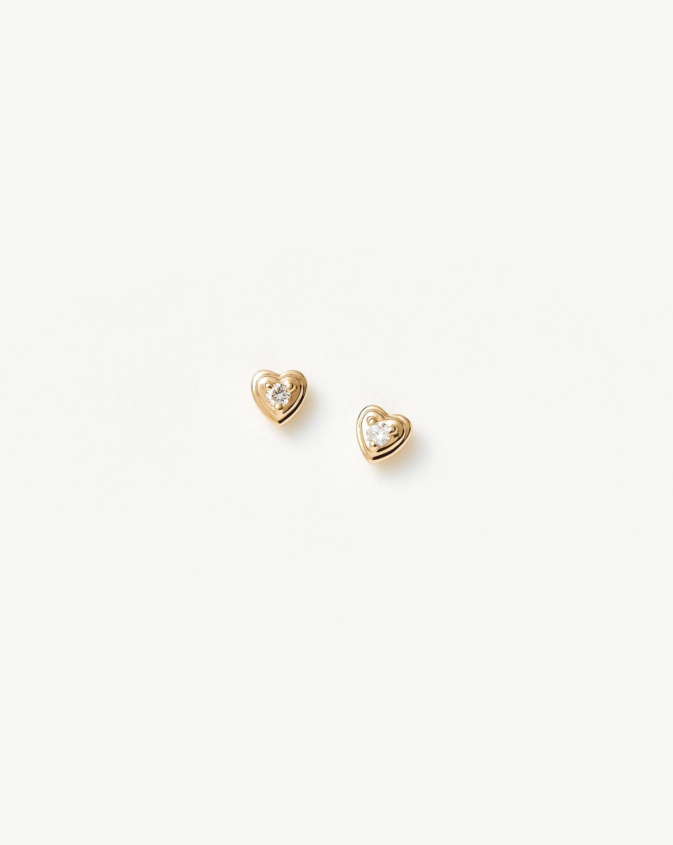 Diamond Solid Gold Diamond Heart Stud Earrings