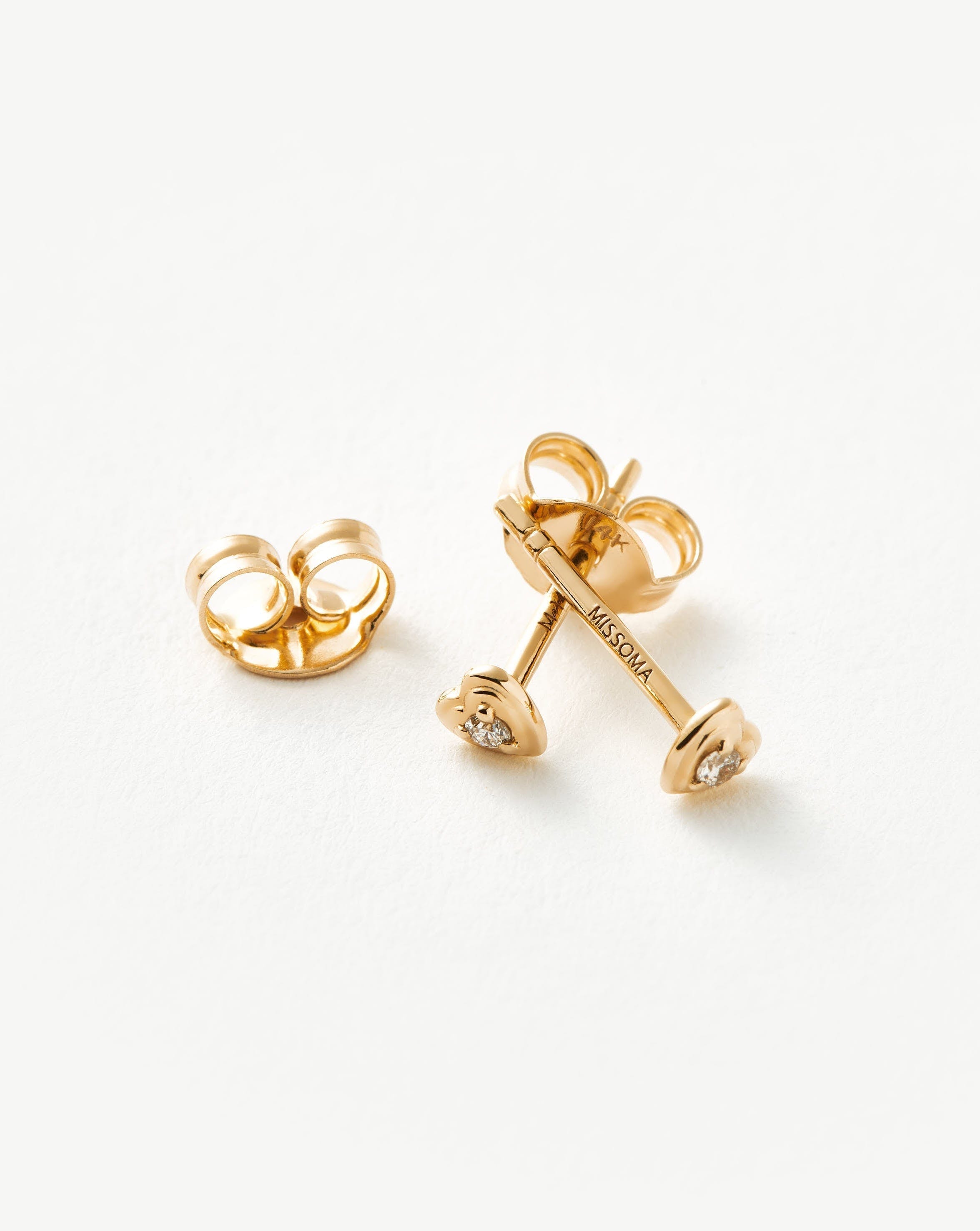 Diamond Solid Gold Diamond Heart Stud Earrings