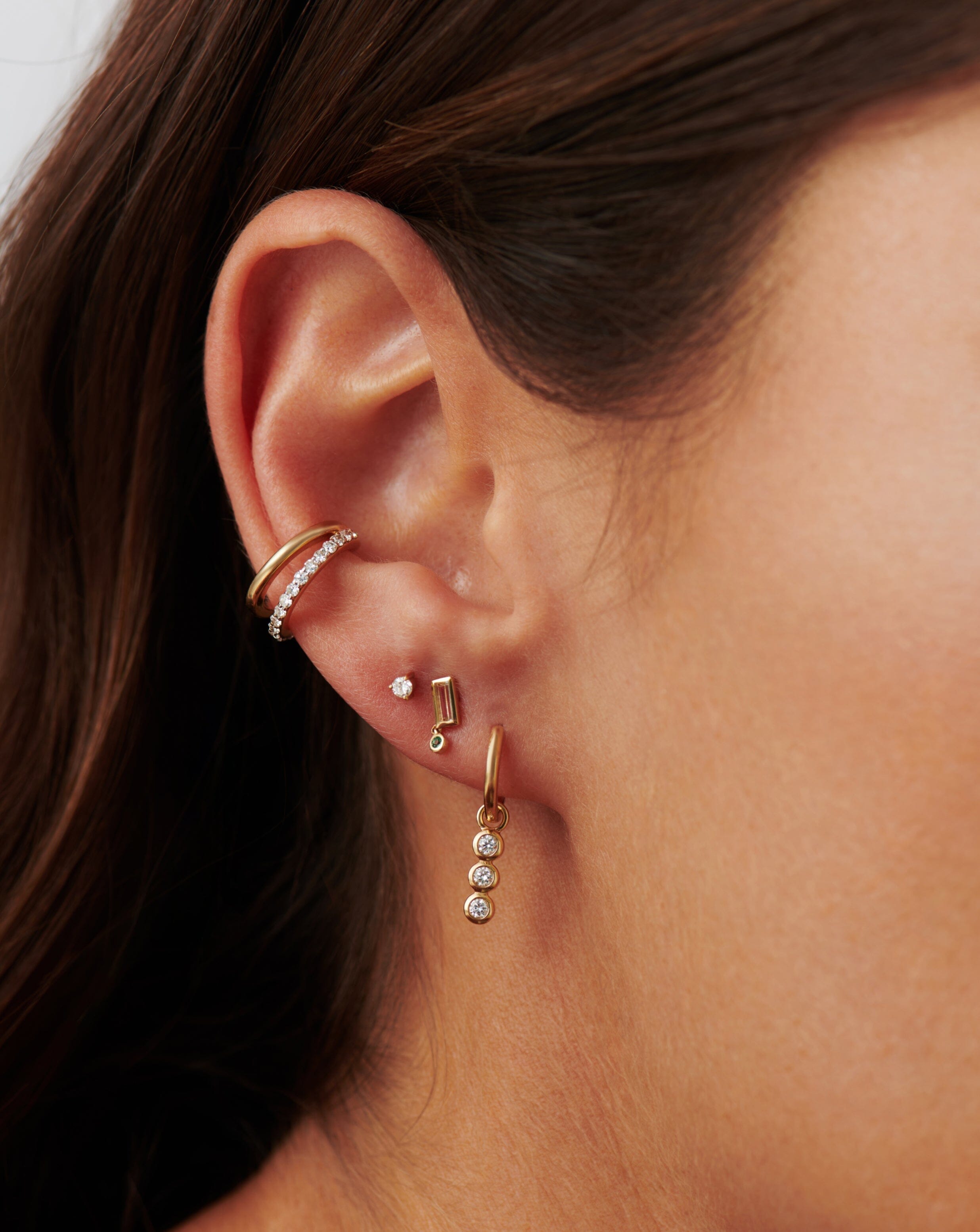 Solid Gold Emerald Single Drop Stud Earring