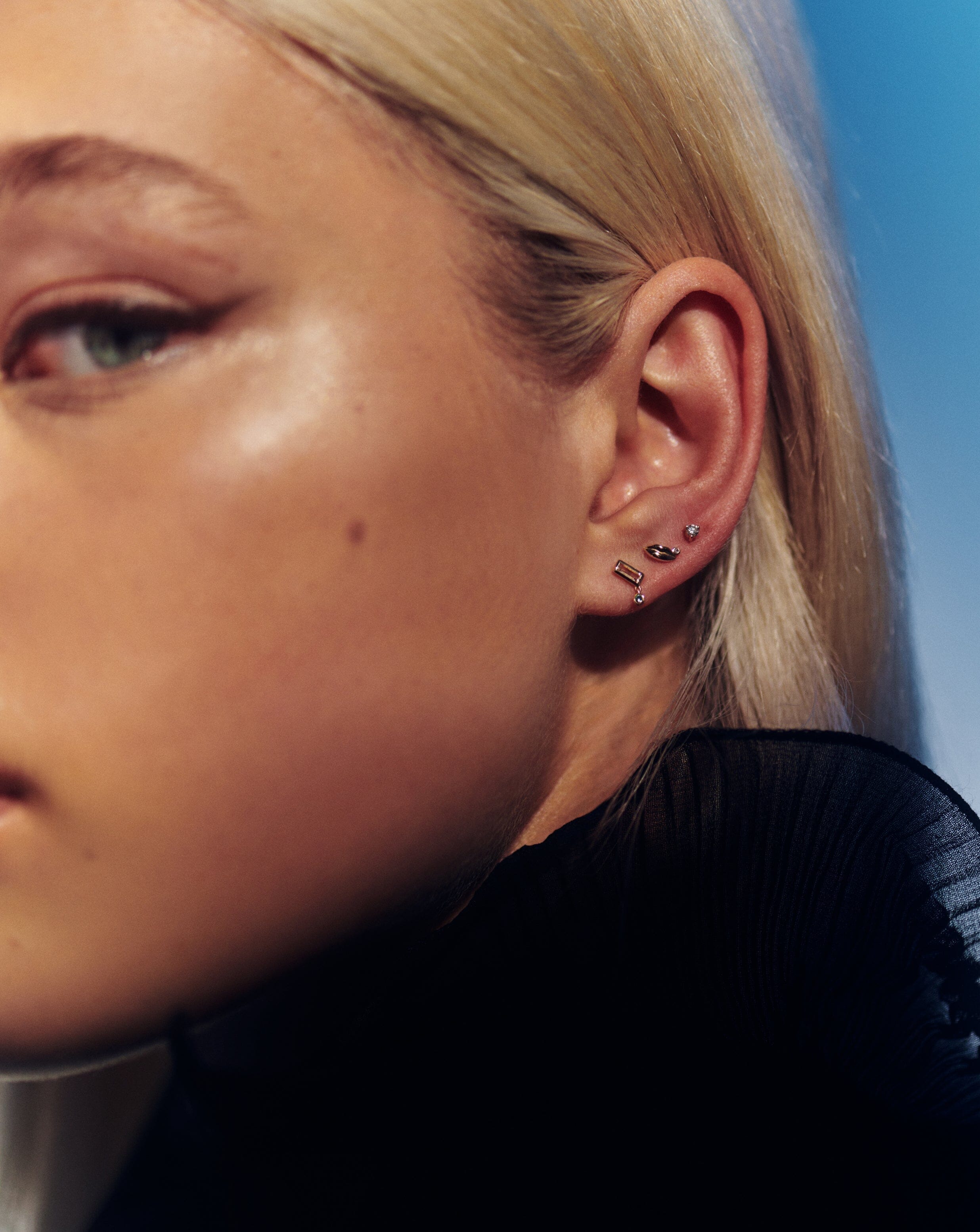 Solid Gold Emerald Single Drop Stud Earring