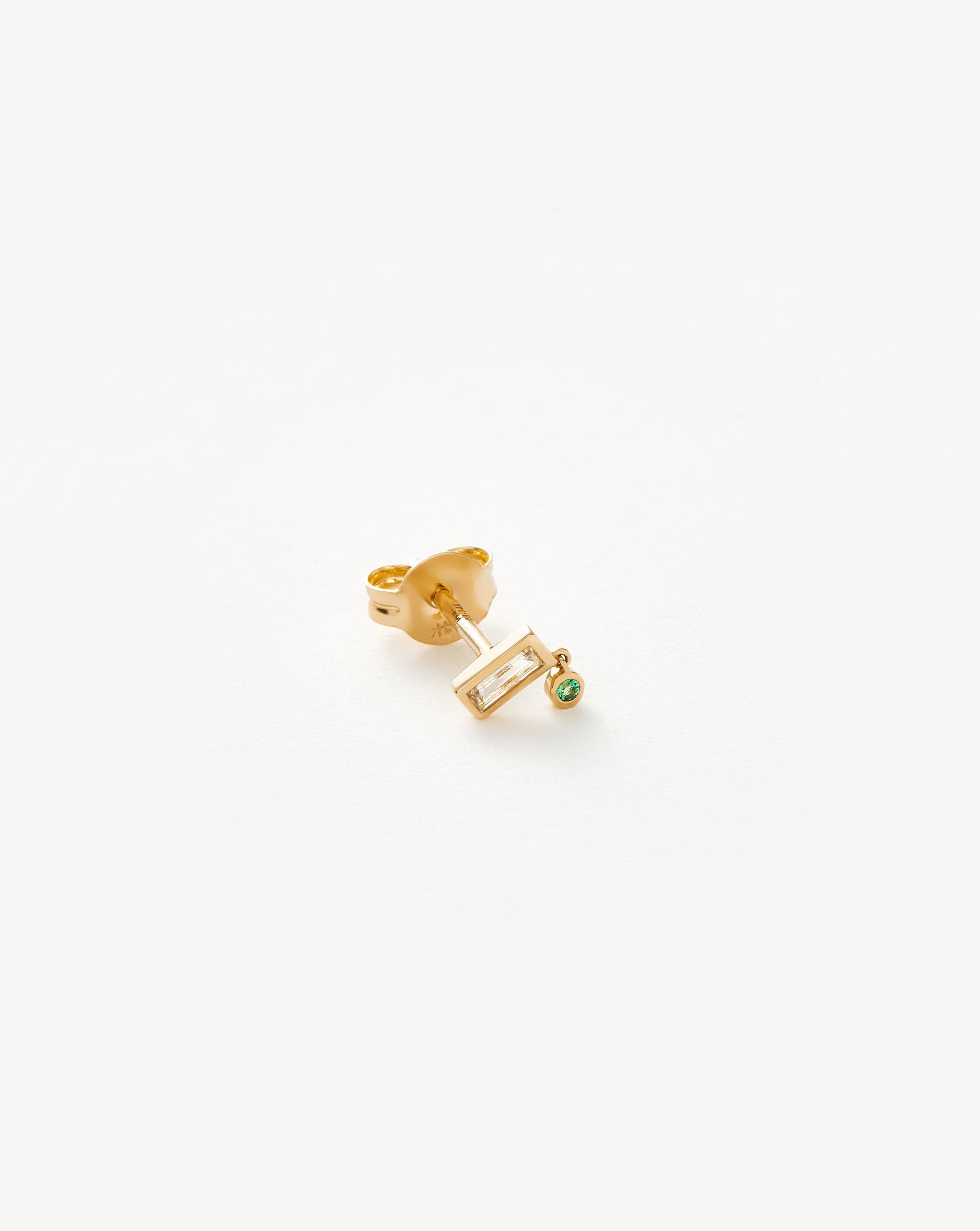 Solid Gold Emerald Single Drop Stud Earring