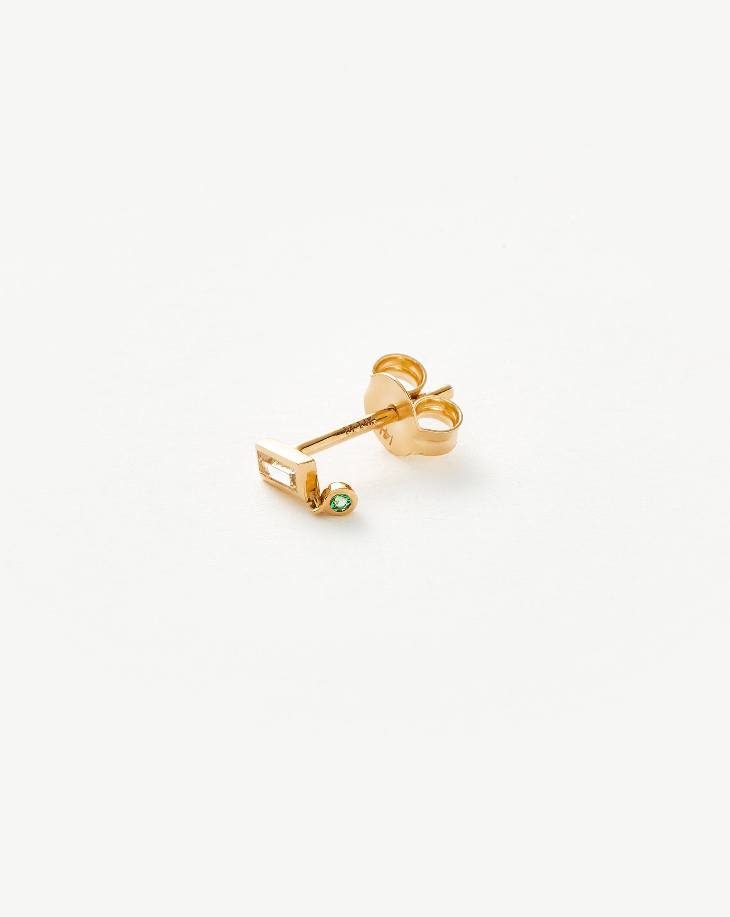 Solid Gold Emerald Single Drop Stud Earring