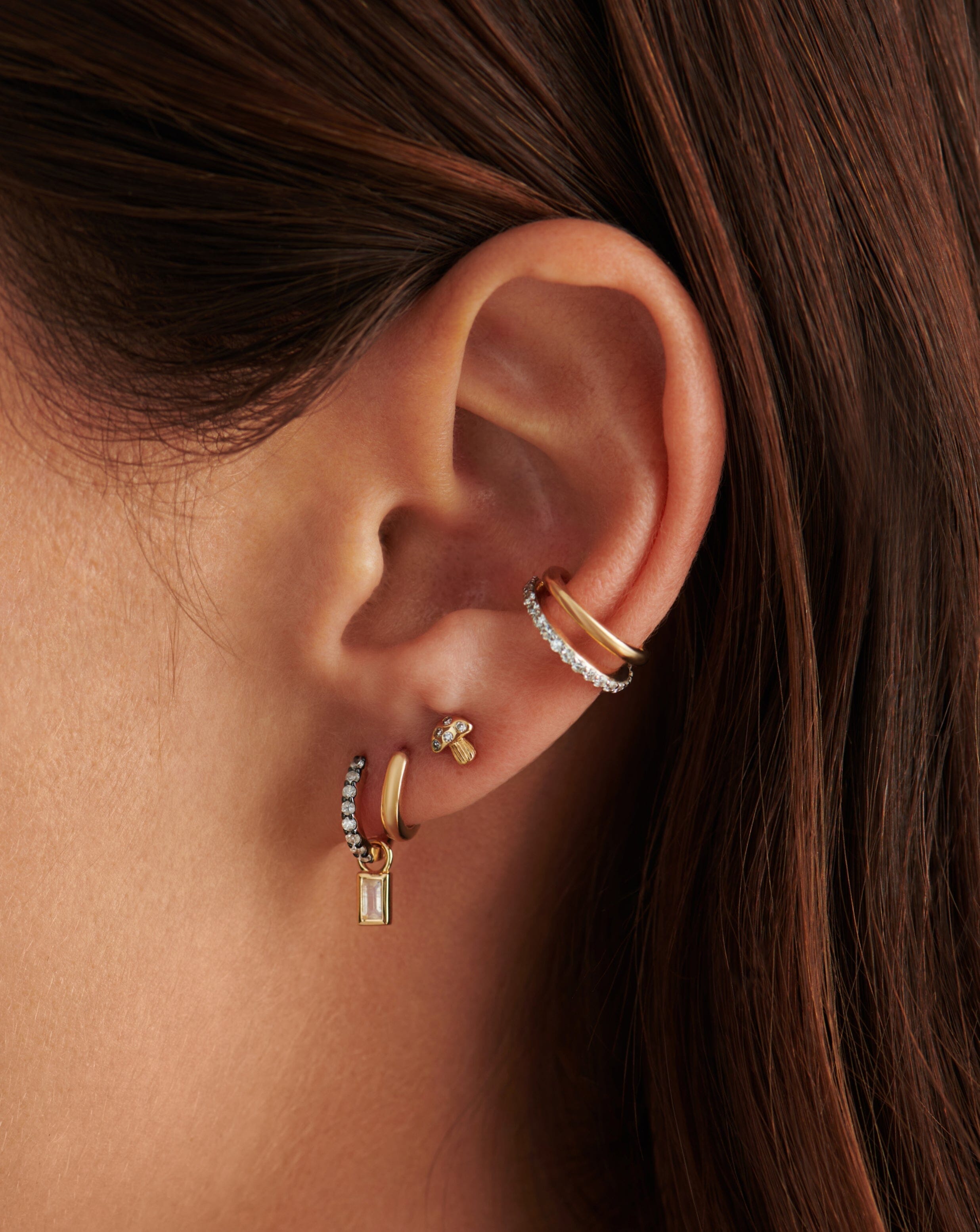 Diamond Solid Gold Diamond Mushroom Single Stud Earring