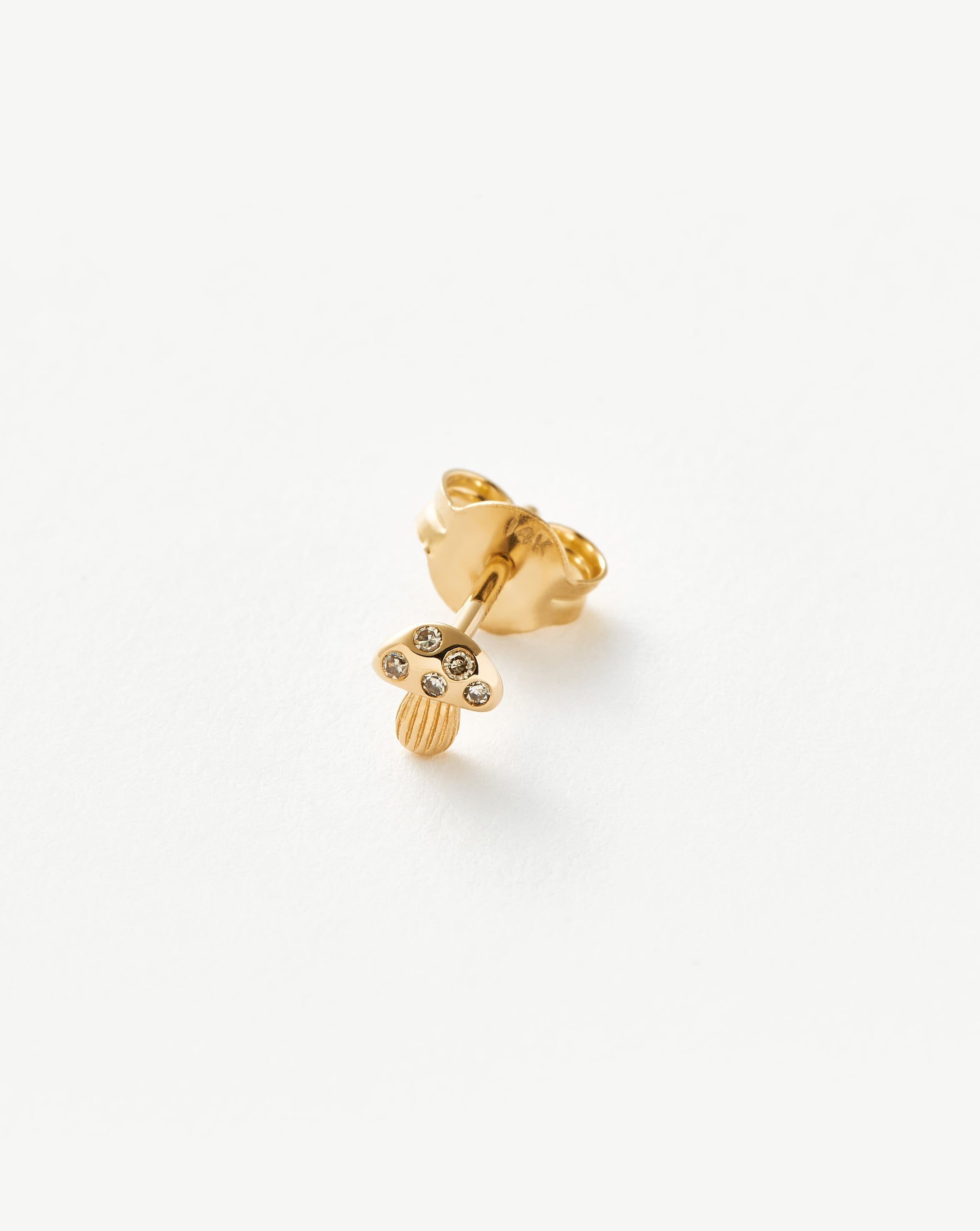 Diamond Solid Gold Diamond Mushroom Single Stud Earring