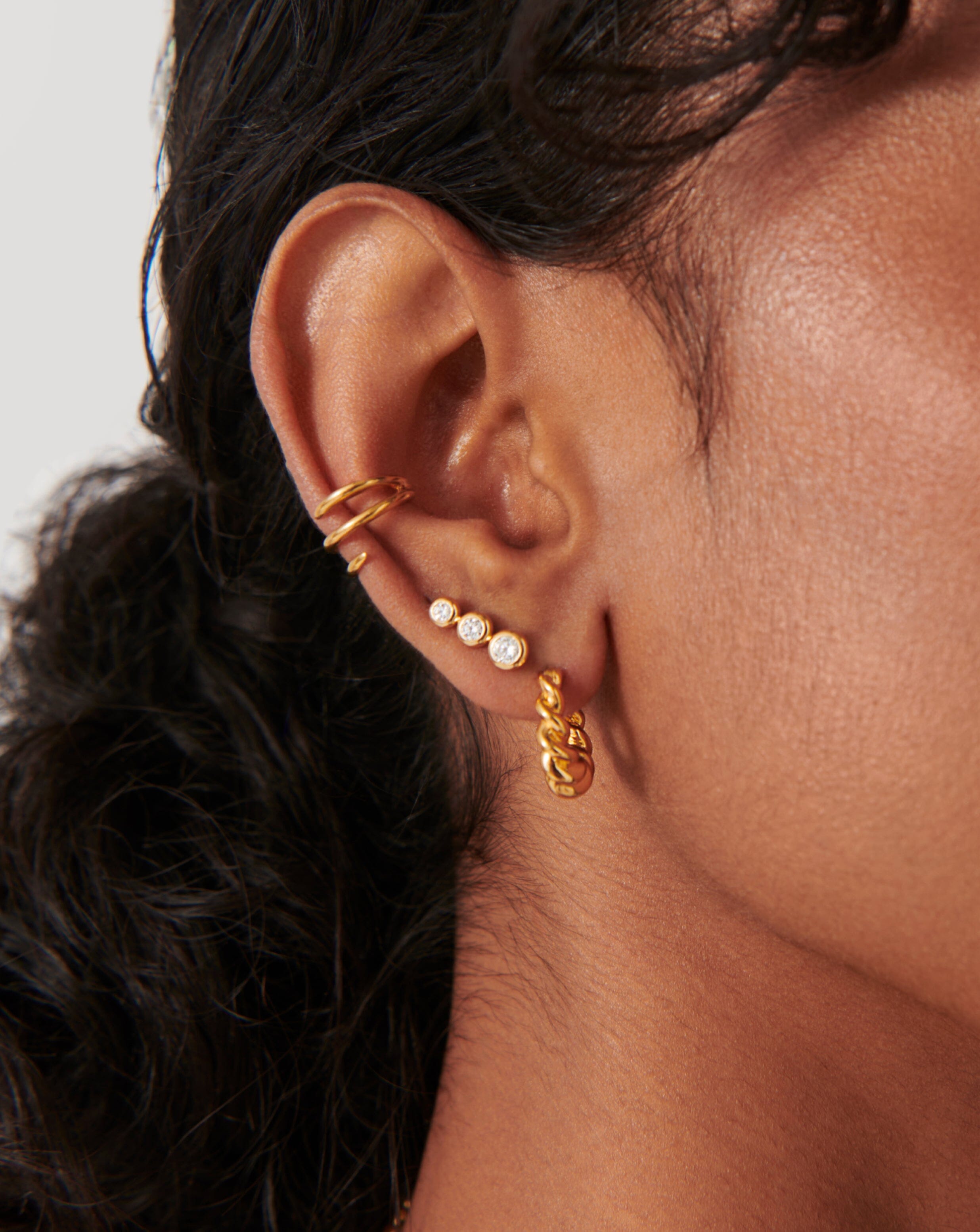 Triple Stone Stud Earrings | 18ct Gold Vermeil/Cubic Zirconia