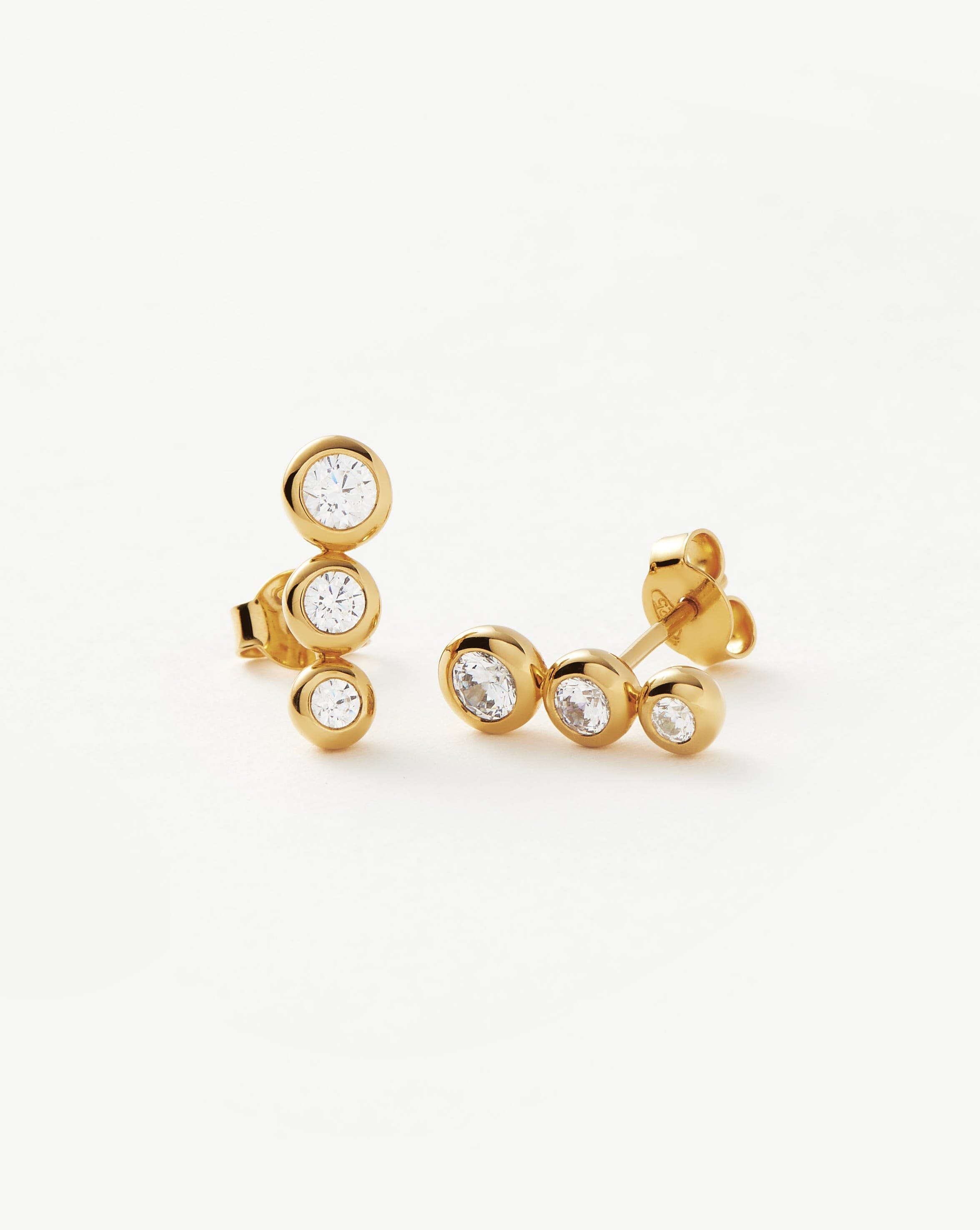 Triple Stone Stud Earrings | 18ct Gold Vermeil/Cubic Zirconia