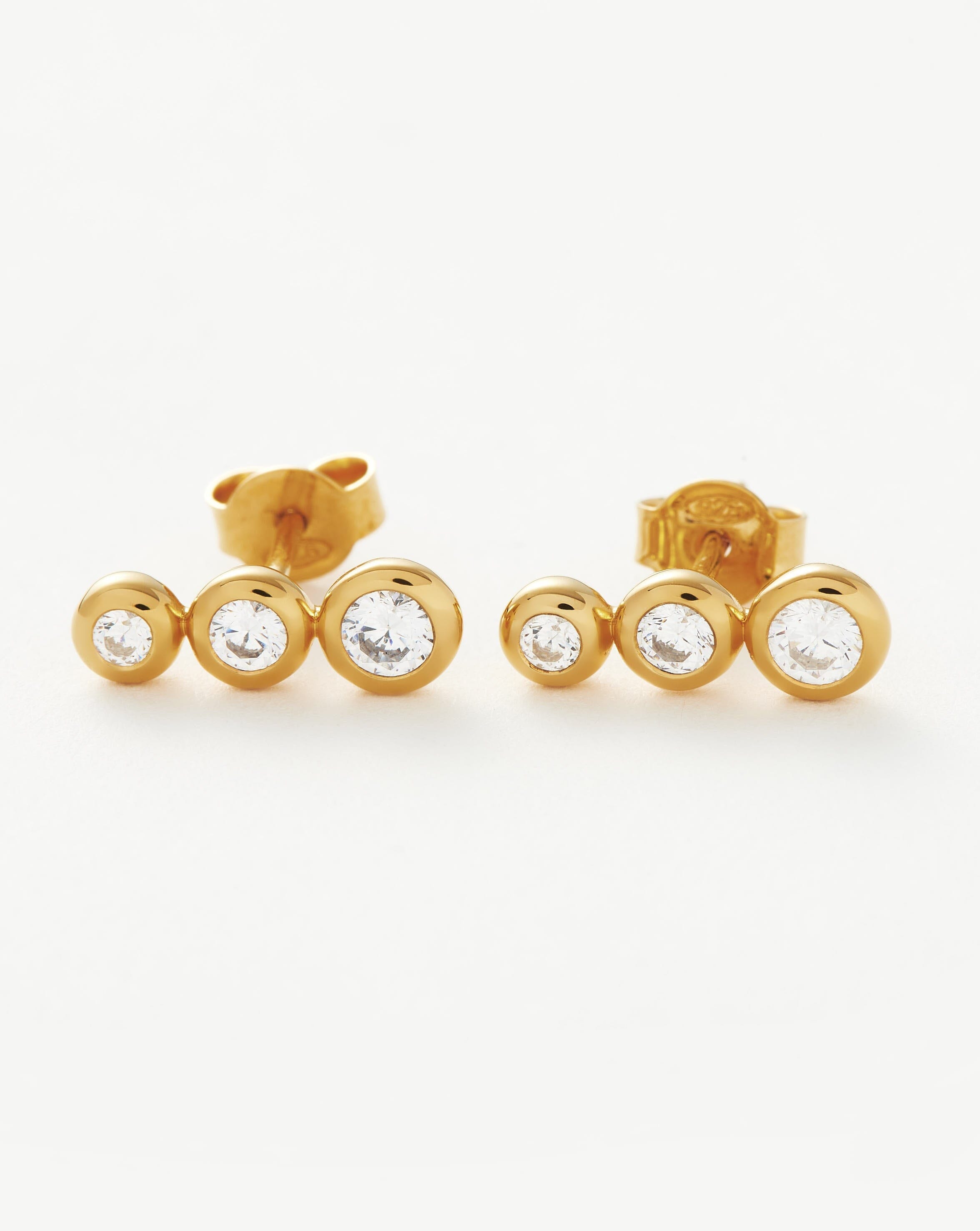 Triple Stone Stud Earrings | 18ct Gold Vermeil/Cubic Zirconia
