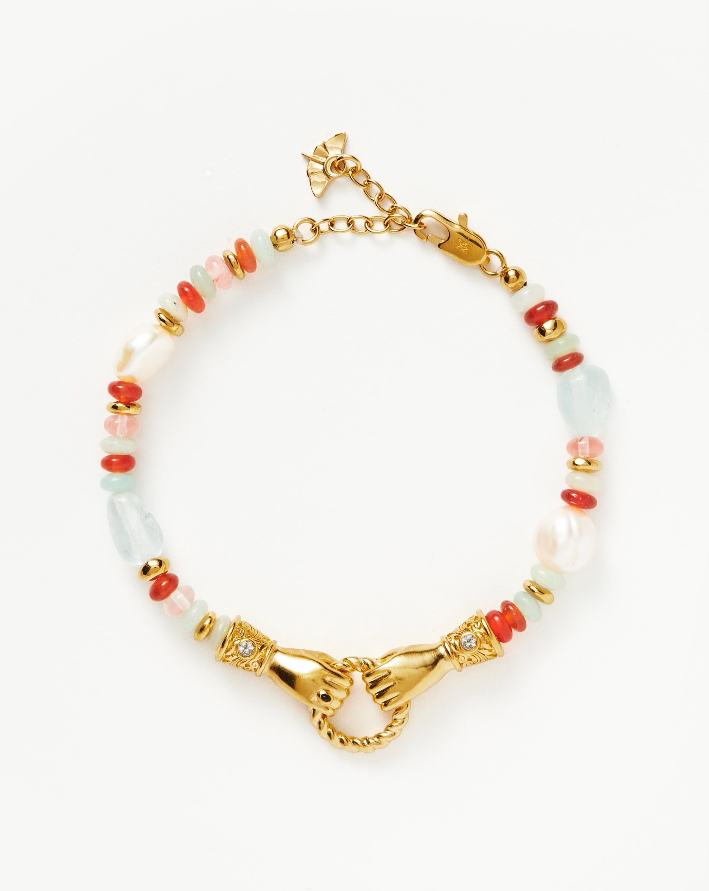 Pearl Harris Reed In Good Hands Beaded Gemstone Bracelet | 18ct Gold Plated/Multi Gemstone & Pearl