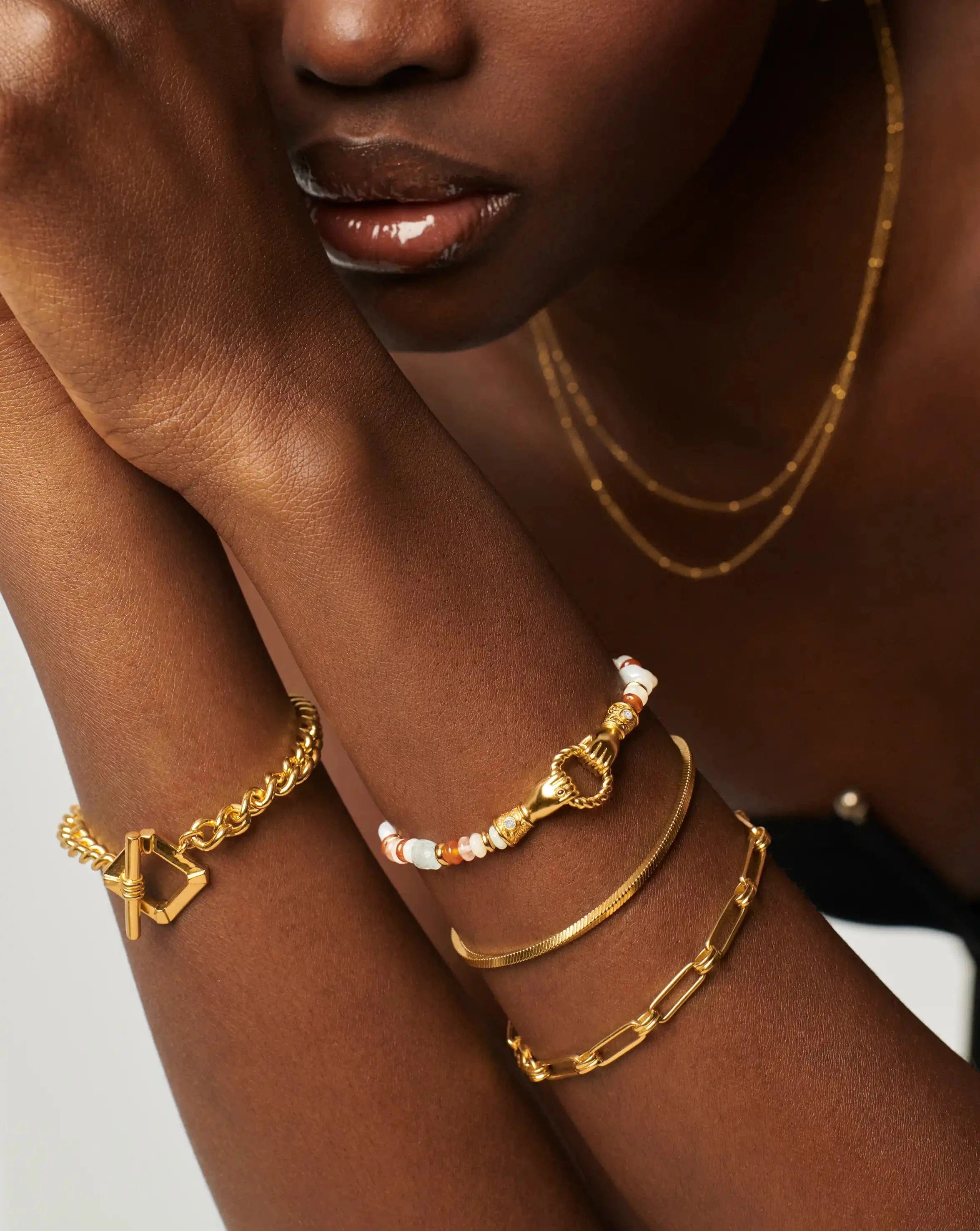 Pearl Harris Reed In Good Hands Beaded Gemstone Bracelet | 18ct Gold Plated/Multi Gemstone & Pearl