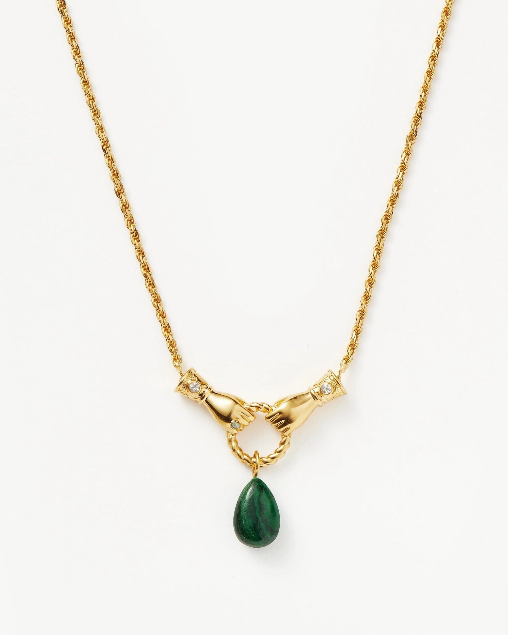Pearl Harris Reed In Good Hands Drop Pendant Necklace | 18ct Gold Plated/Malachite & Pearl
