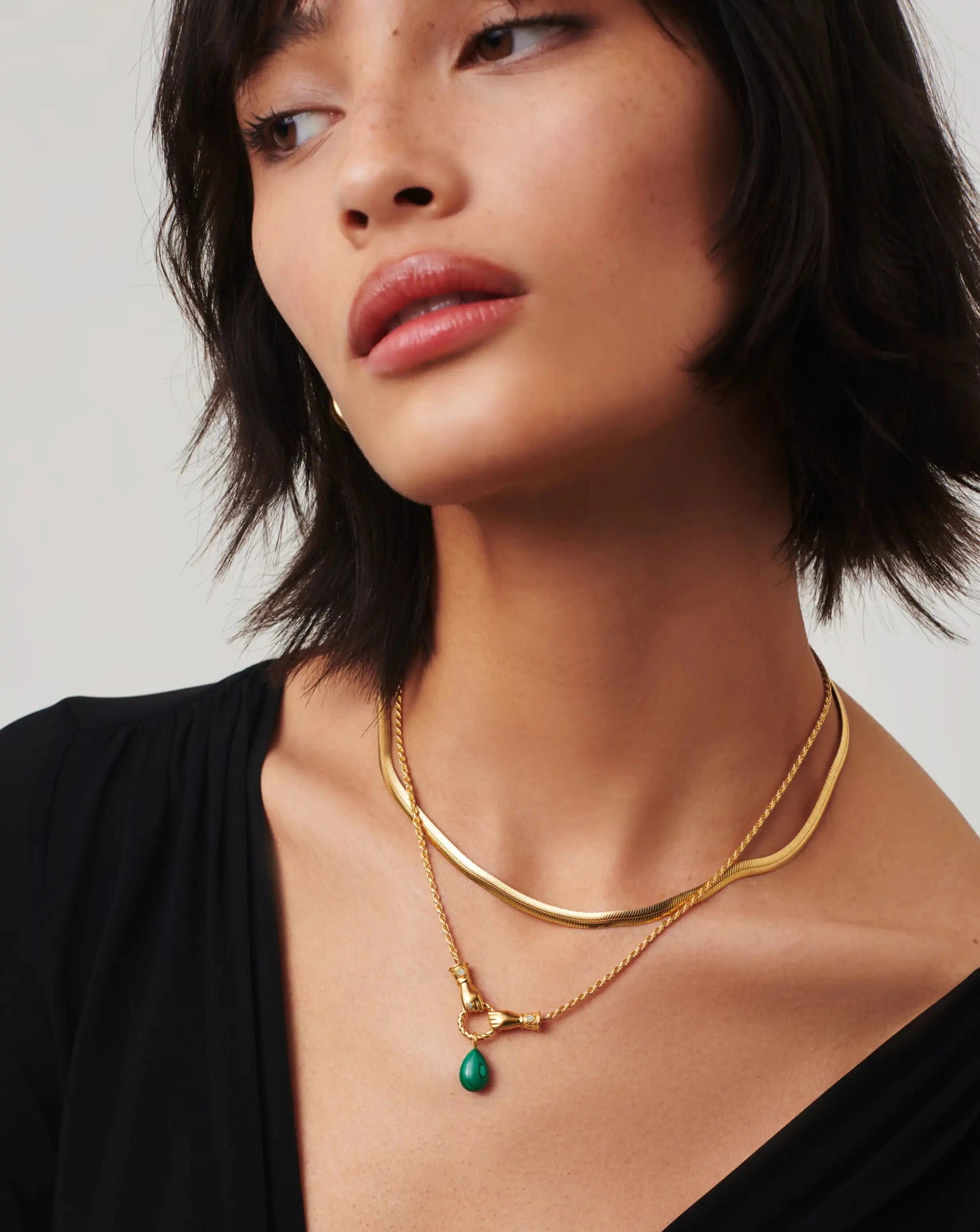Pearl Harris Reed In Good Hands Drop Pendant Necklace | 18ct Gold Plated/Malachite & Pearl