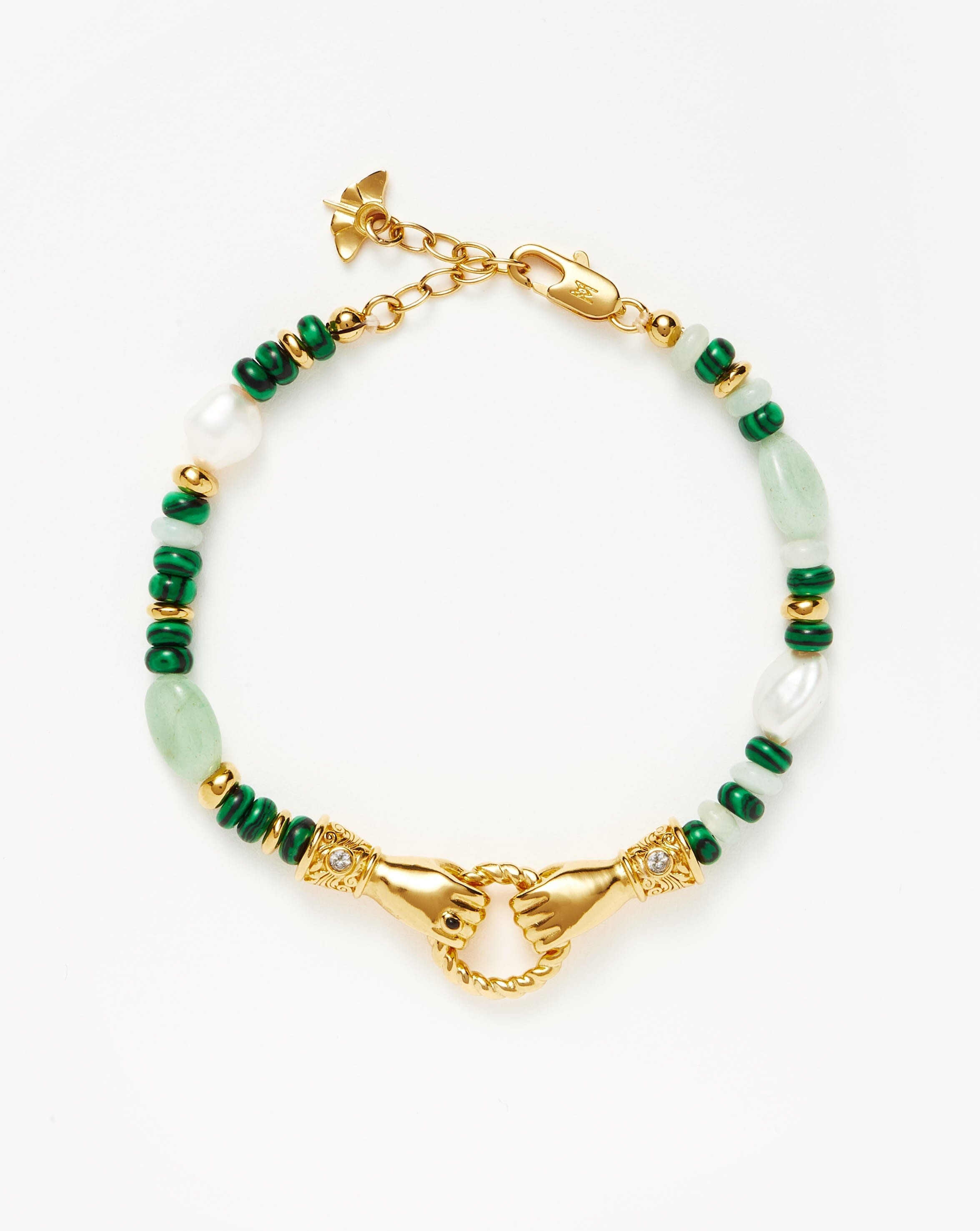 Pearl Harris Reed In Good Hands Beaded Gemstone Bracelet | 18ct Gold Plated/Multi Green Gemstone & Pearl