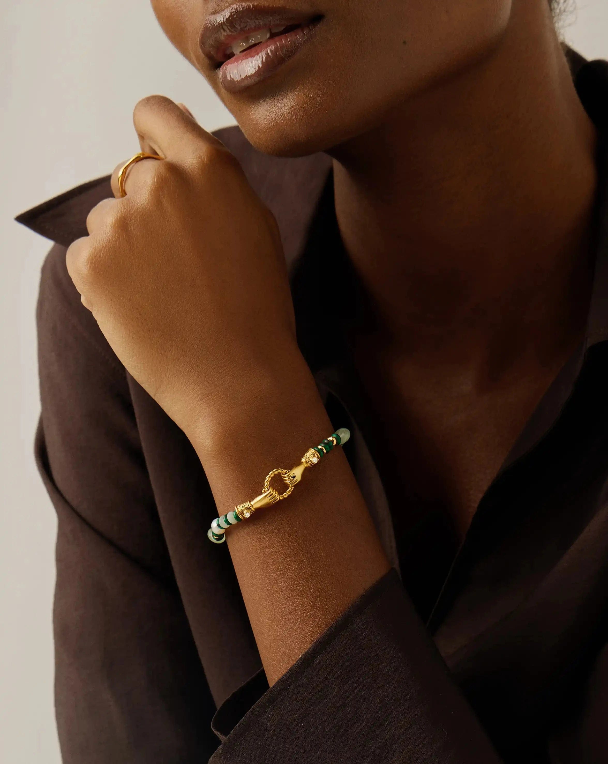 Pearl Harris Reed In Good Hands Beaded Gemstone Bracelet | 18ct Gold Plated/Multi Green Gemstone & Pearl