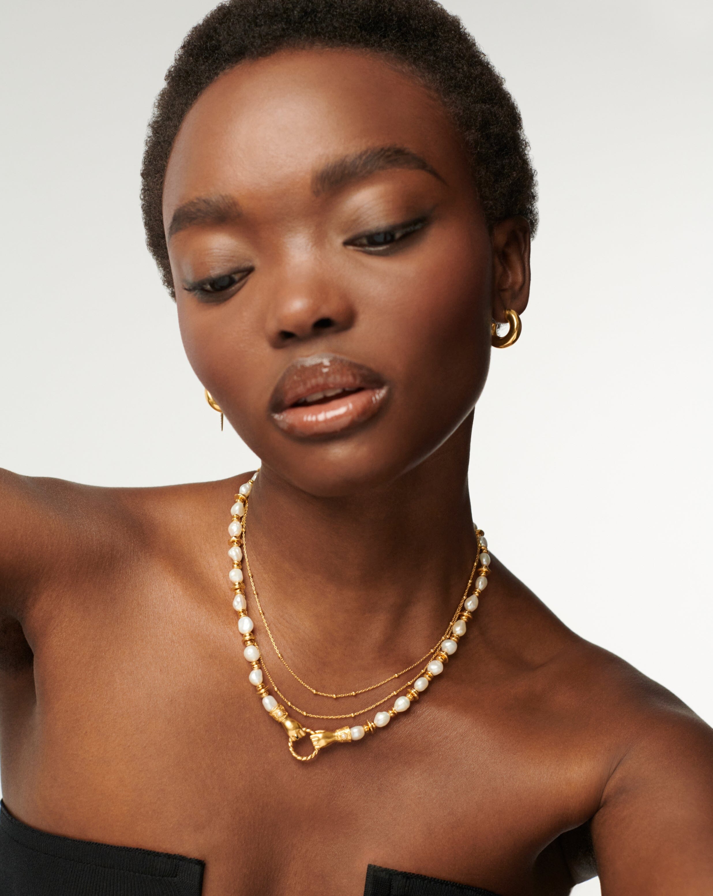 Pearl Harris Reed In Good Hands Chunky Beaded Gemstone Necklace | 18ct Gold Plated/Pearl