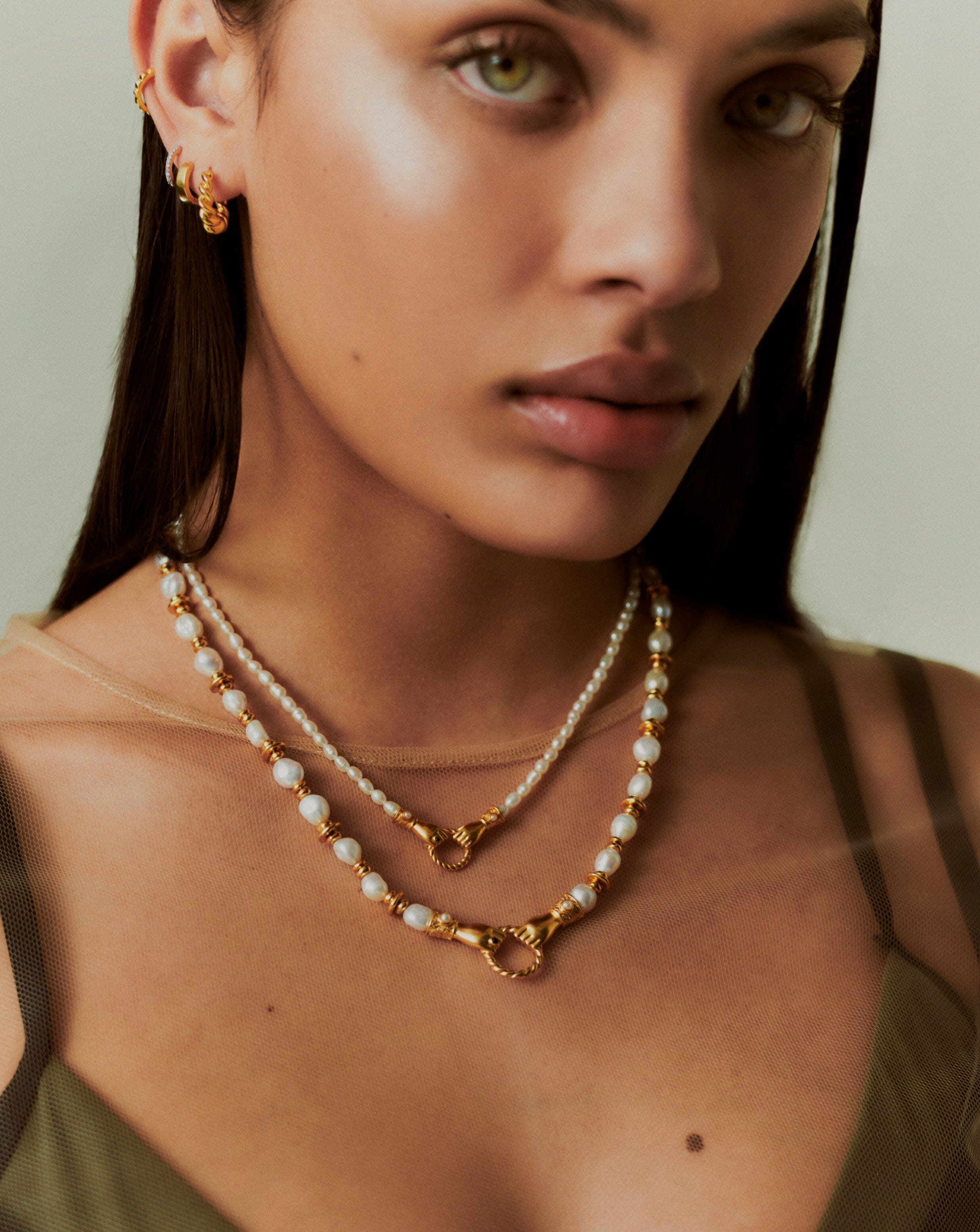 Pearl Harris Reed In Good Hands Chunky Beaded Gemstone Necklace | 18ct Gold Plated/Pearl