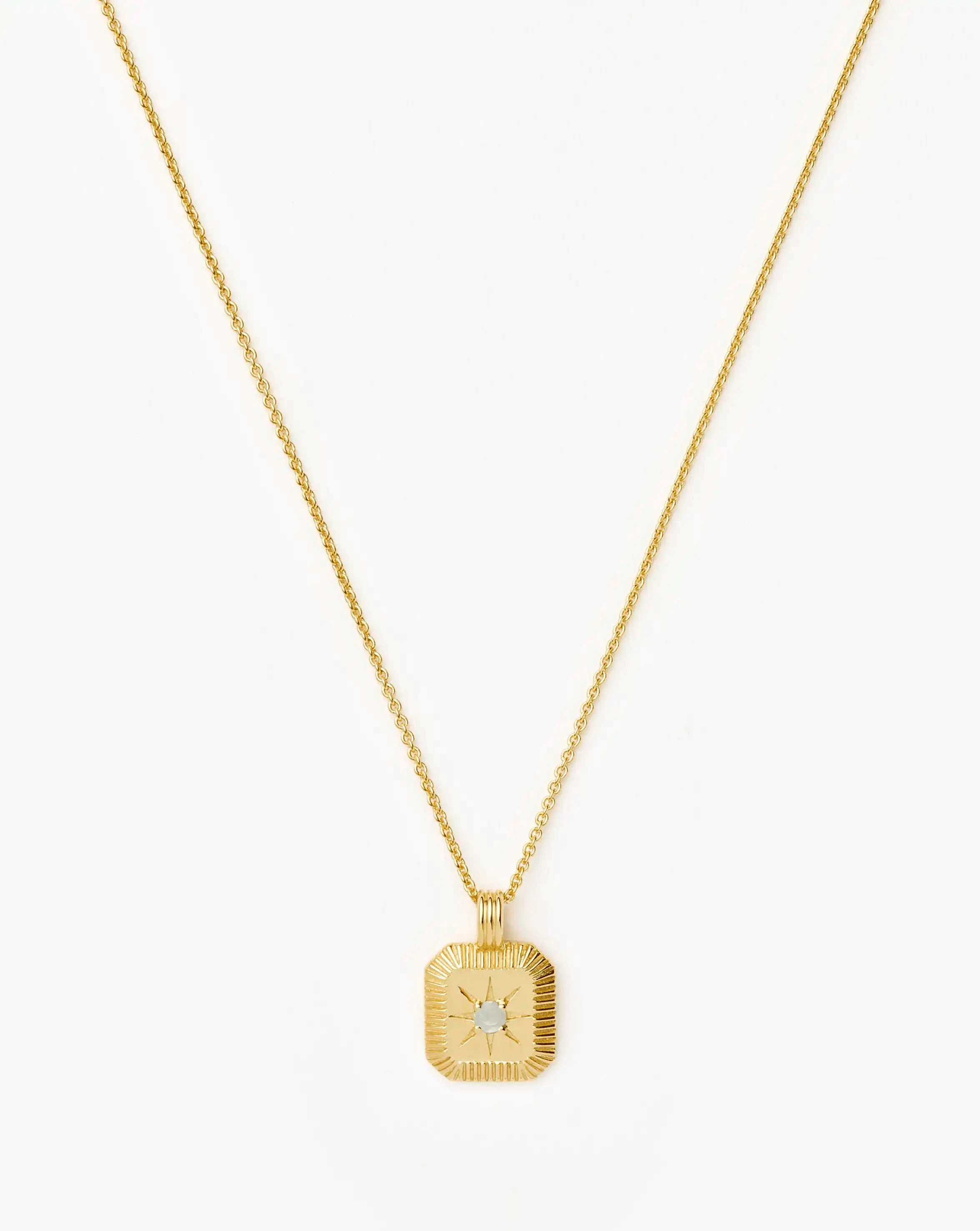 Aqua March Birthstone Pendant Necklace | 18ct Gold Vermeil/Dyed Aqua Chalcedony