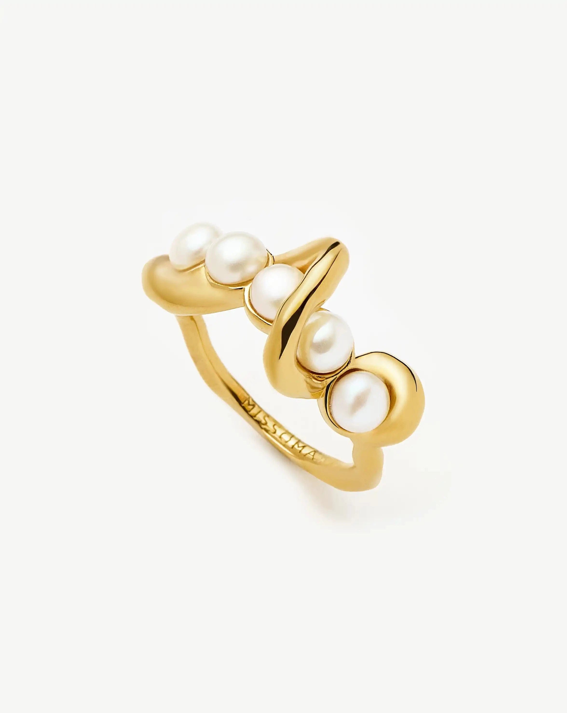 Pearl Molten Pearl Twisted Stacking Ring | 18ct Gold Vermeil/Pearl