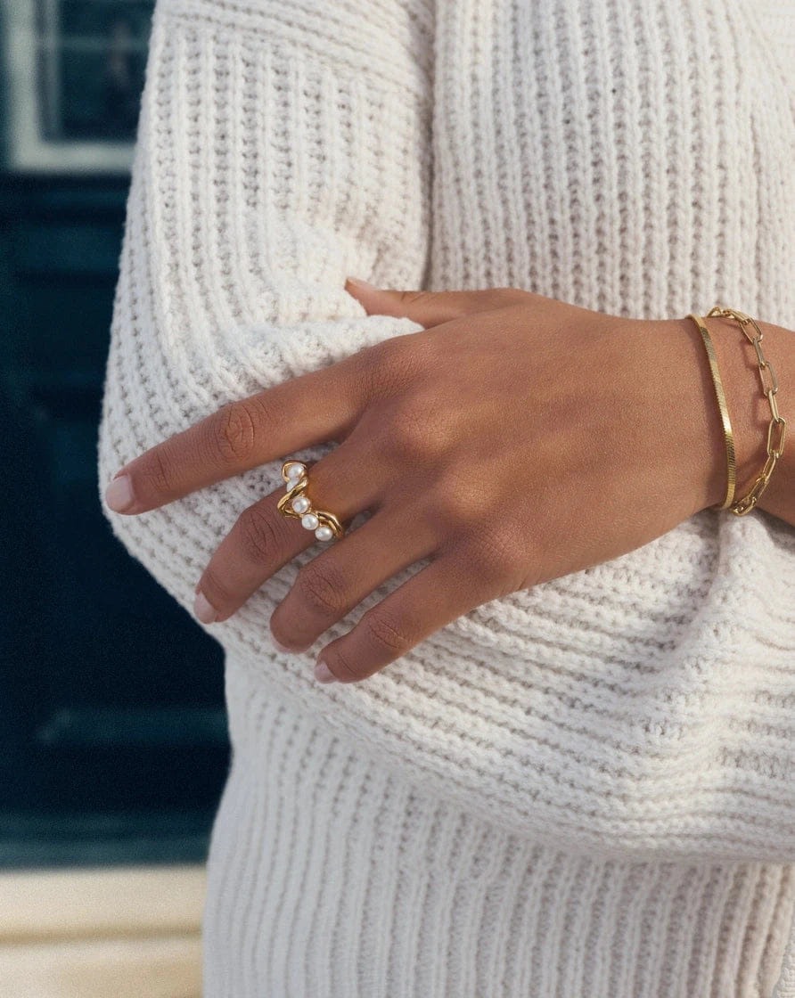 Pearl Molten Pearl Twisted Stacking Ring | 18ct Gold Vermeil/Pearl
