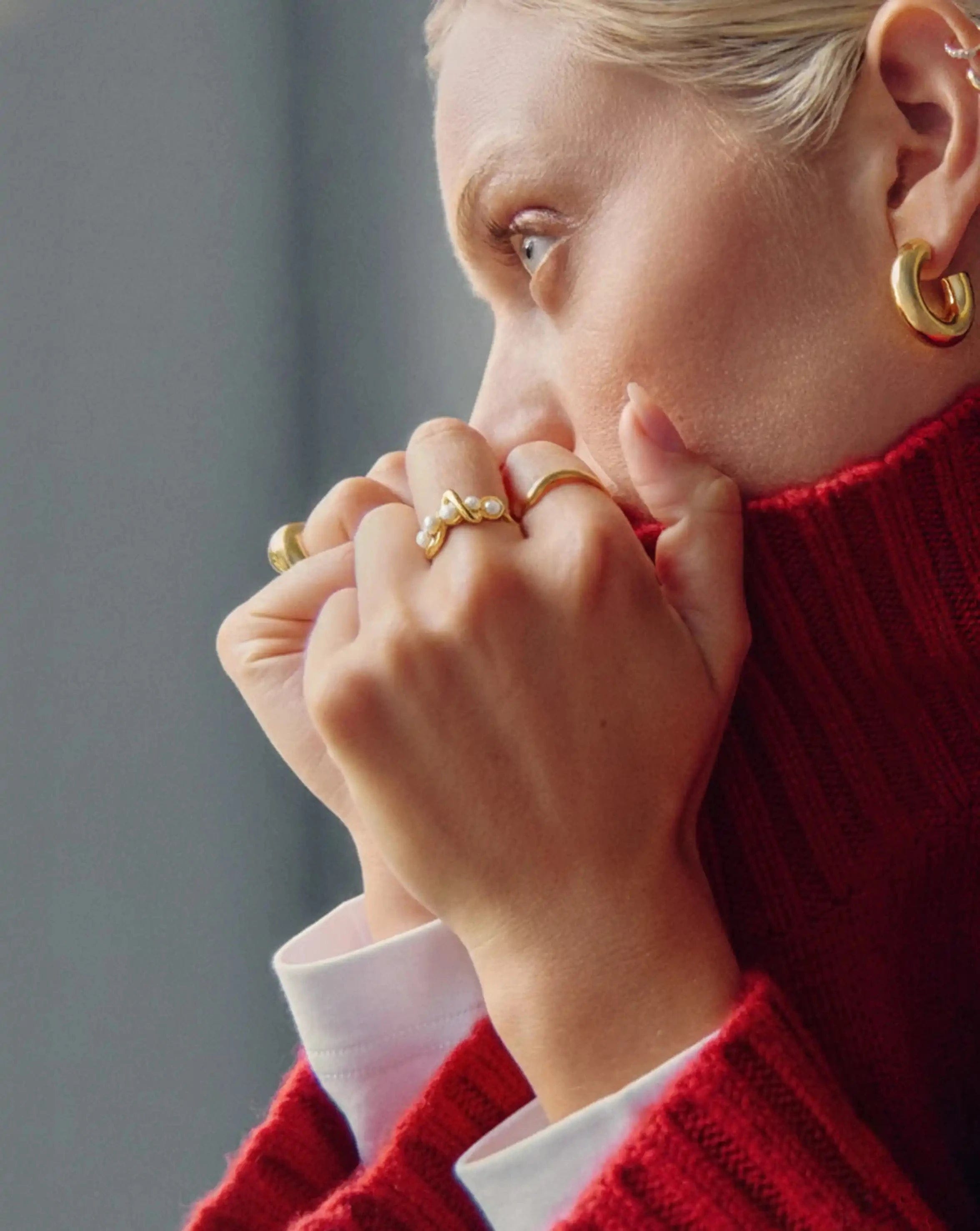 Pearl Molten Pearl Twisted Stacking Ring | 18ct Gold Vermeil/Pearl