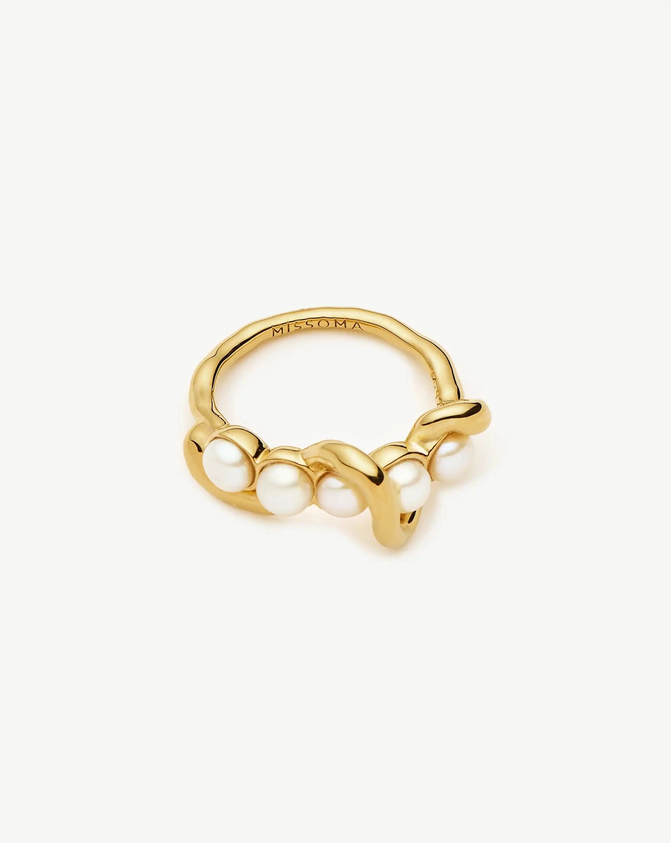 Pearl Molten Pearl Twisted Stacking Ring | 18ct Gold Vermeil/Pearl