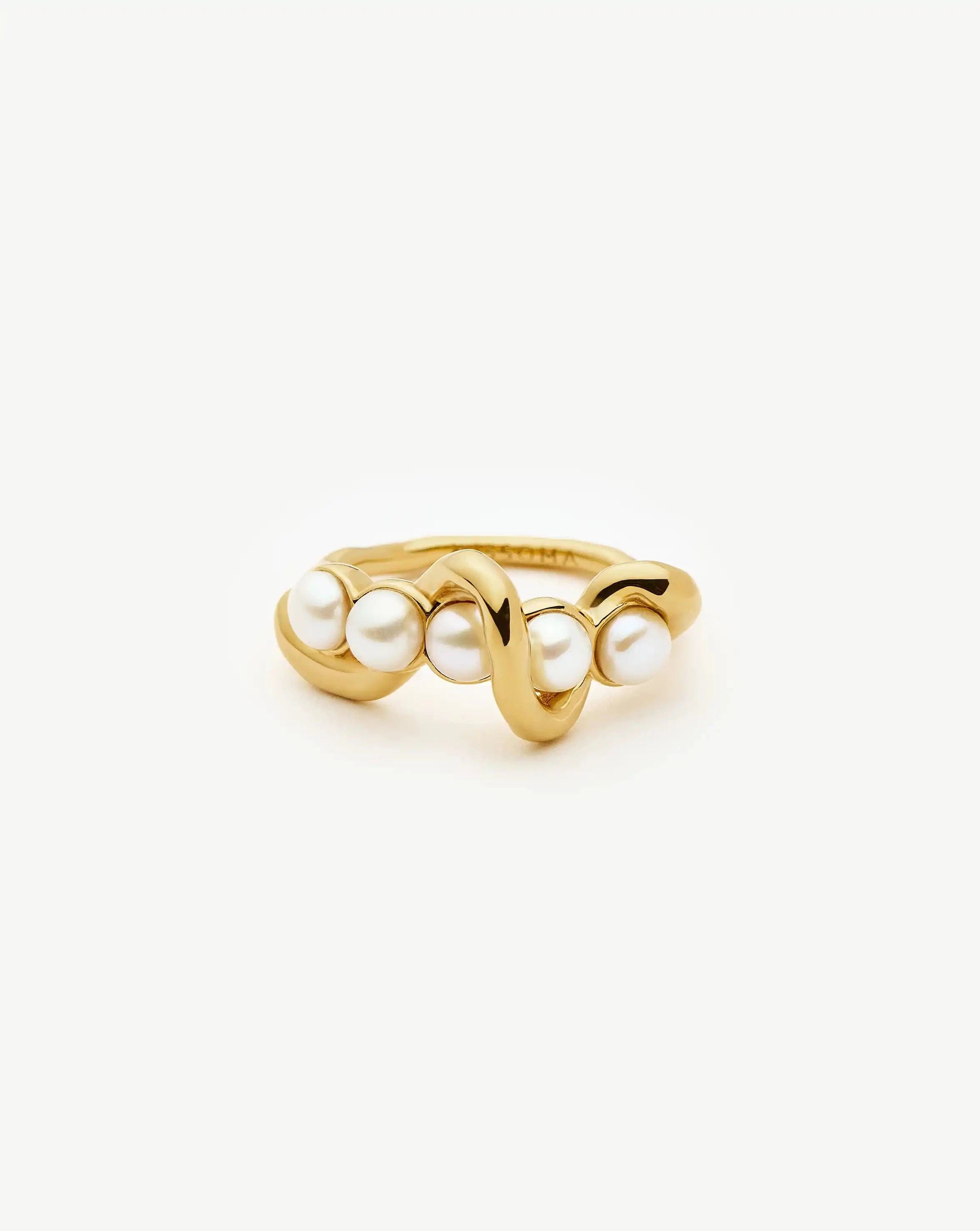 Pearl Molten Pearl Twisted Stacking Ring | 18ct Gold Vermeil/Pearl