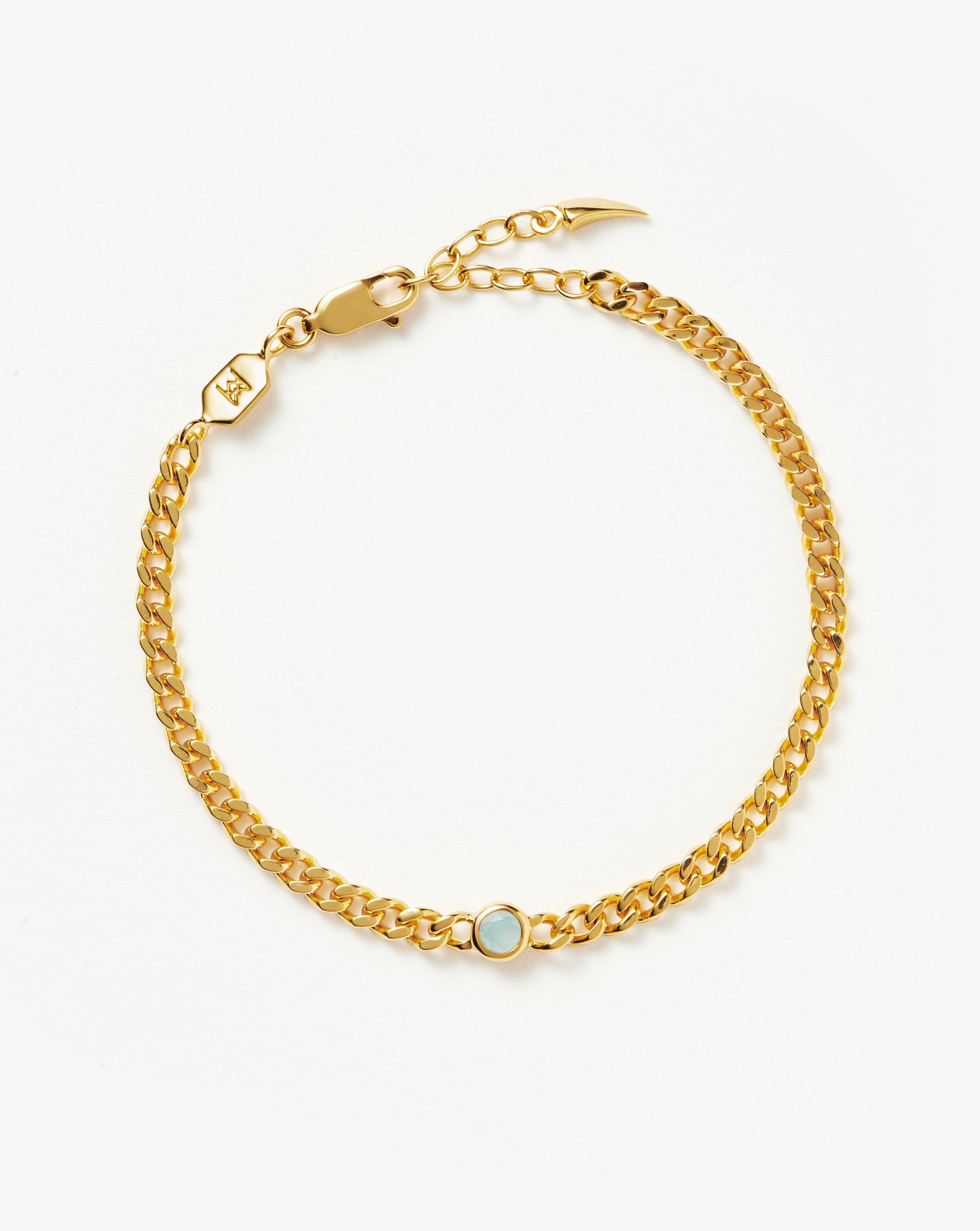 Aqua March Birthstone Chain Bracelet | 18ct Gold Plated Vermeil/Aqua Chalcedony